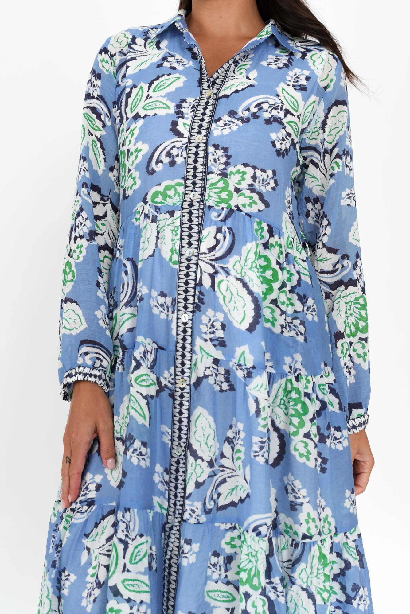Coastal Blue Leaf Collared Dress - Image 6