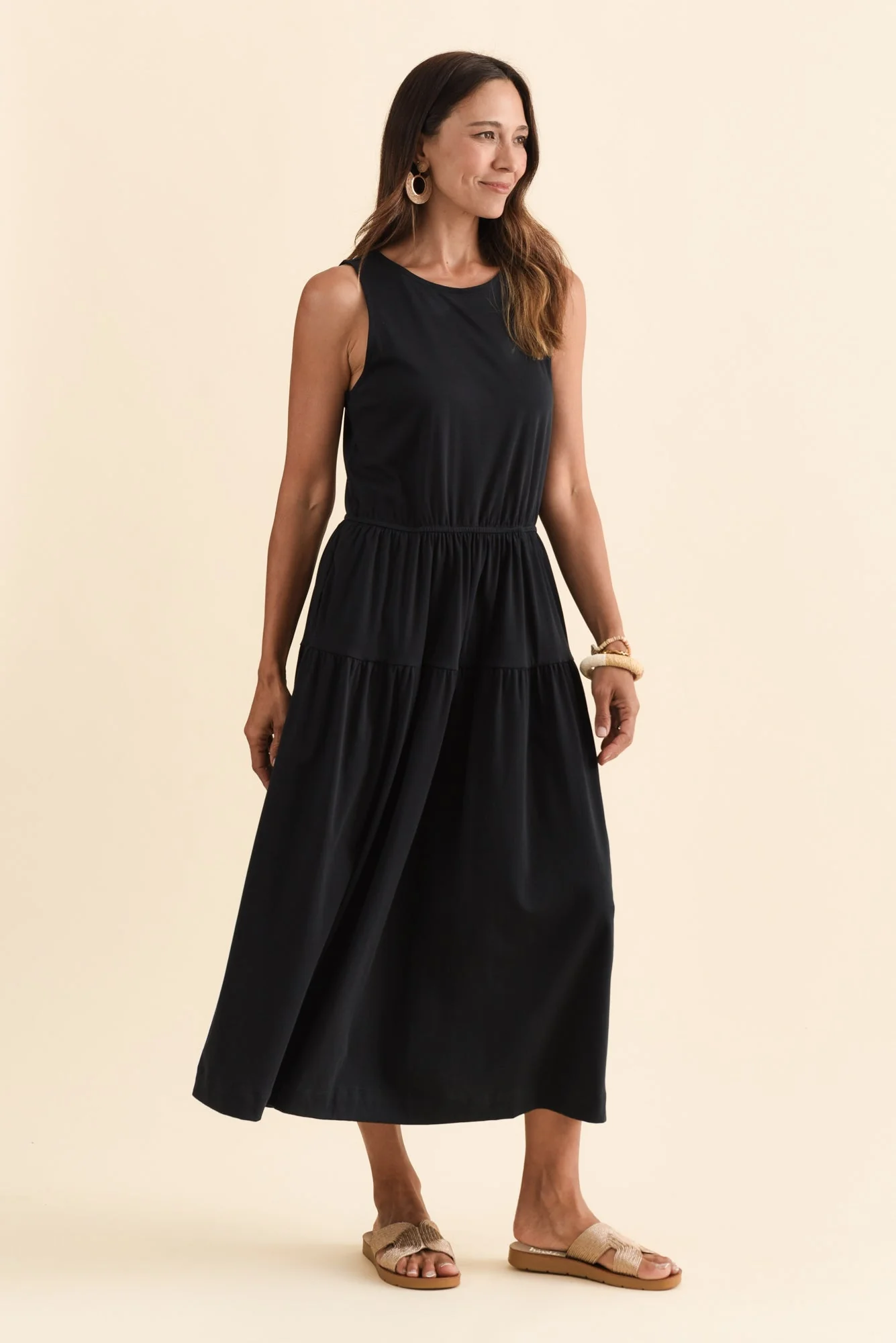 Coco Black Cotton Tier Dress - Image 3