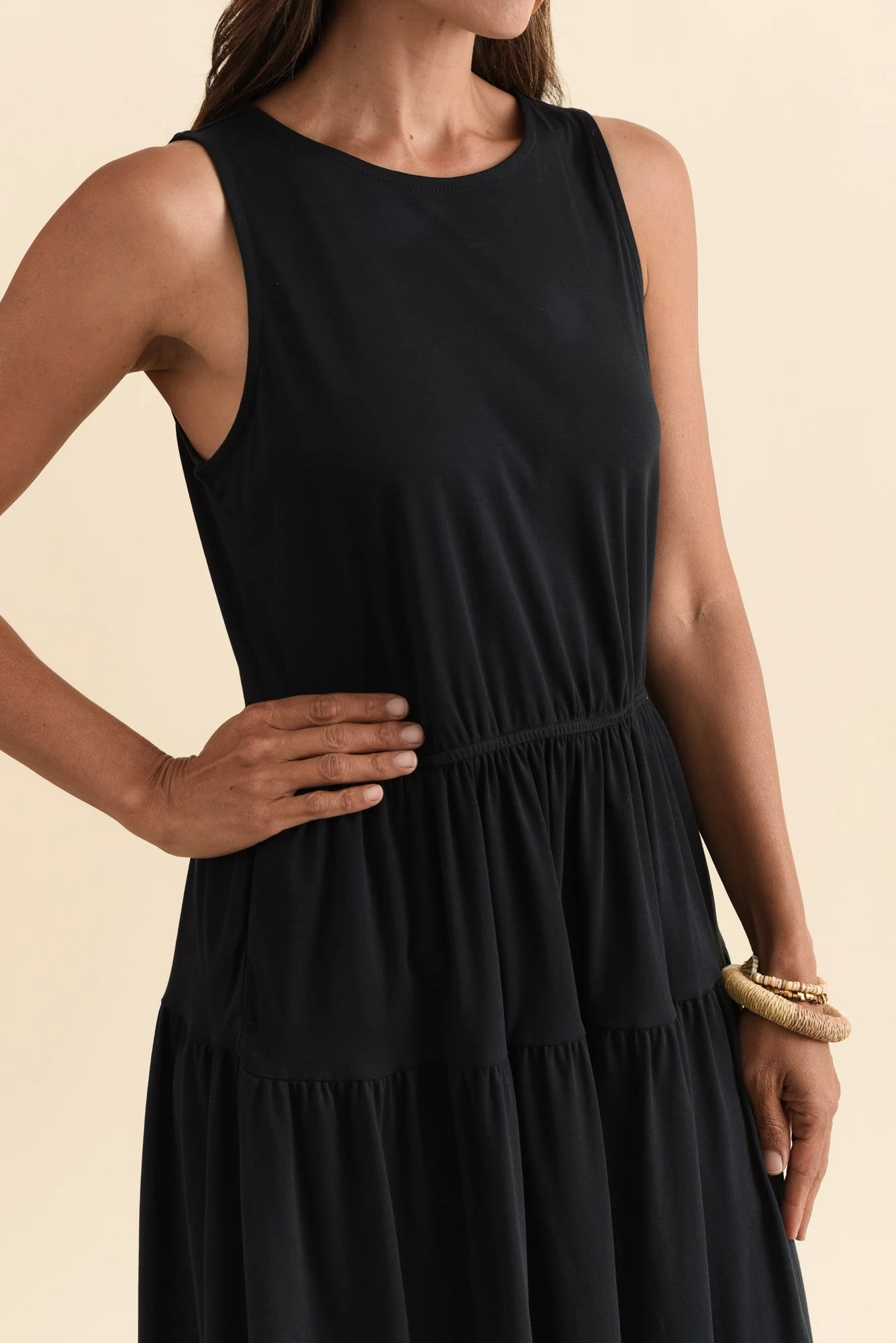 Coco Black Cotton Tier Dress - Image 5
