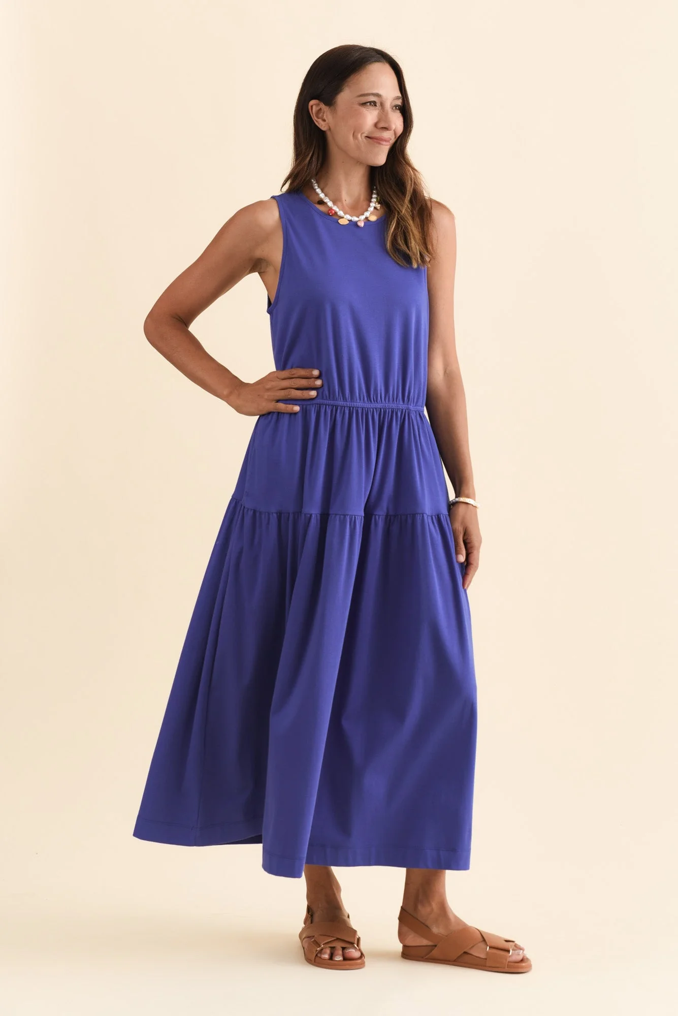 Coco Blue Cotton Tier Dress - Image 3