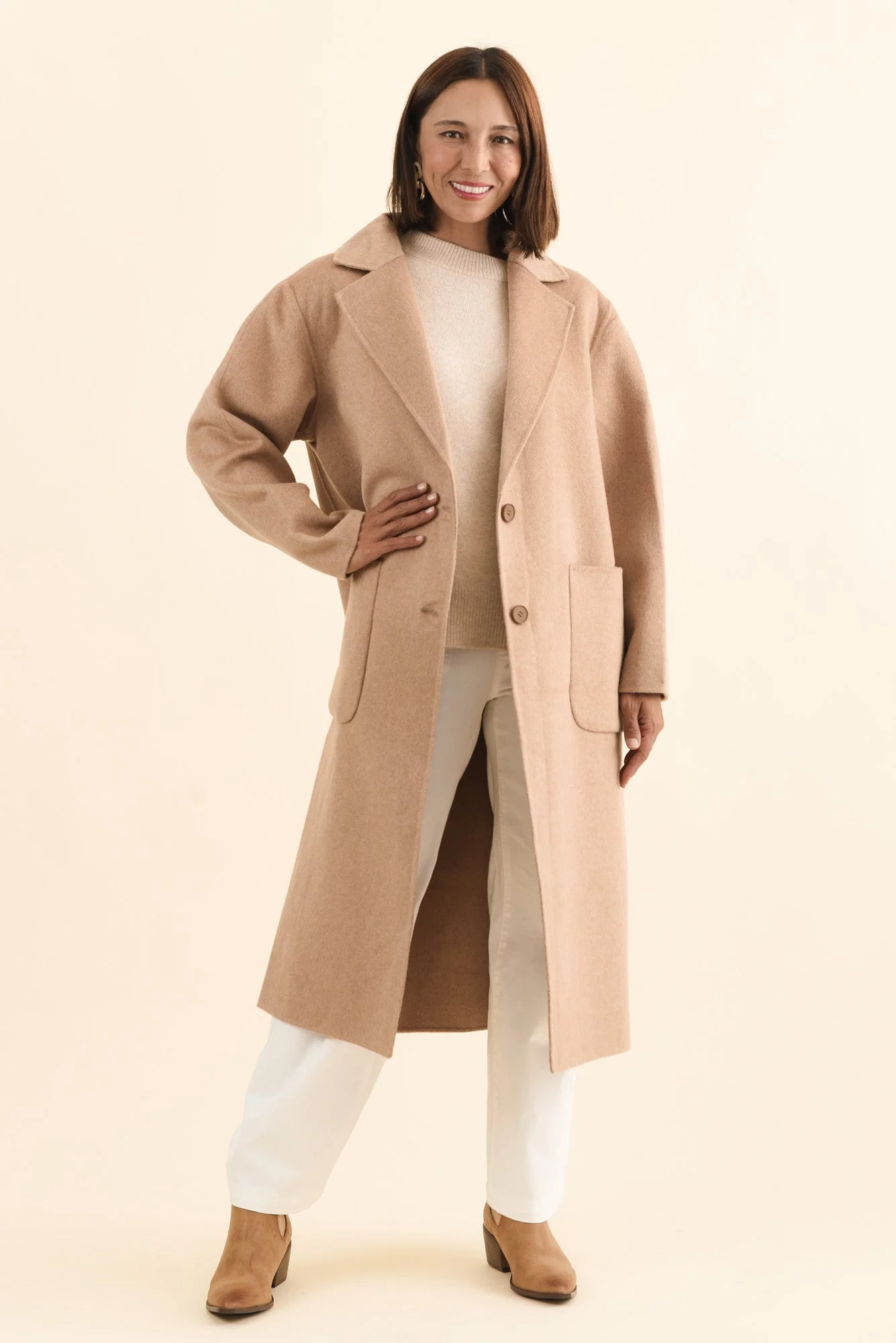 Cohan Camel Wool Blend Button Coat - Image 3