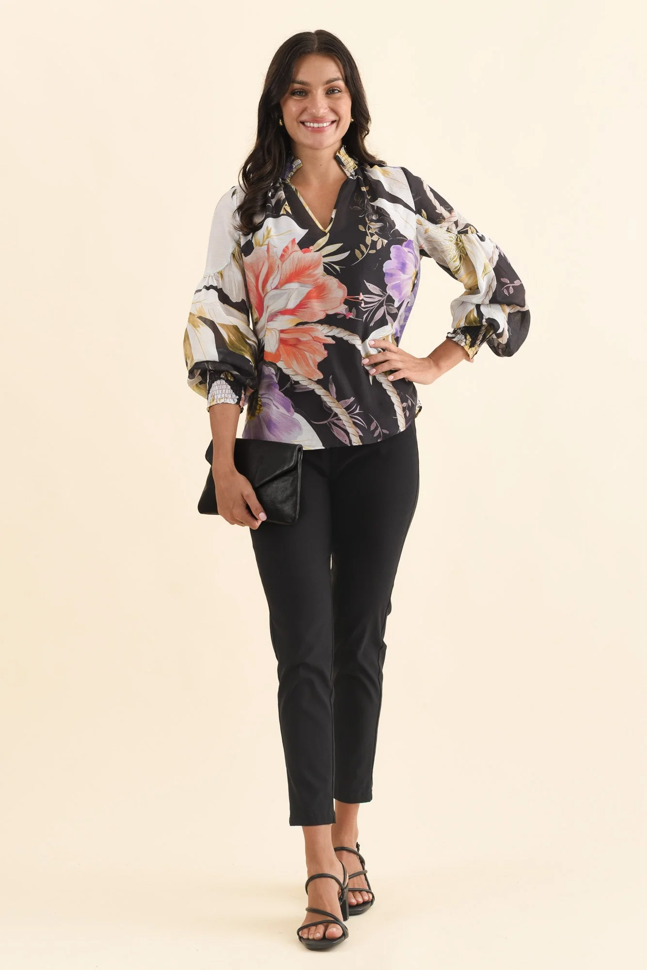 Colette Black Floral Cotton Silk Blouse - Image 2