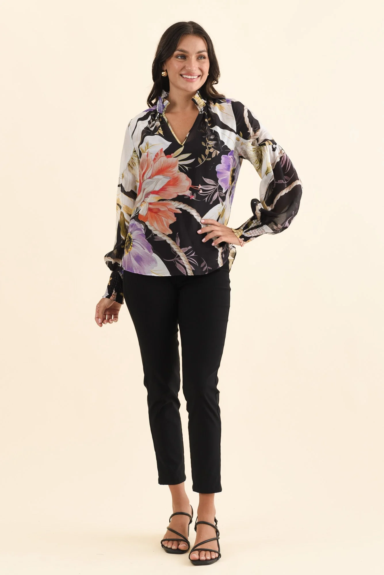 Colette Black Floral Cotton Silk Blouse - Image 6