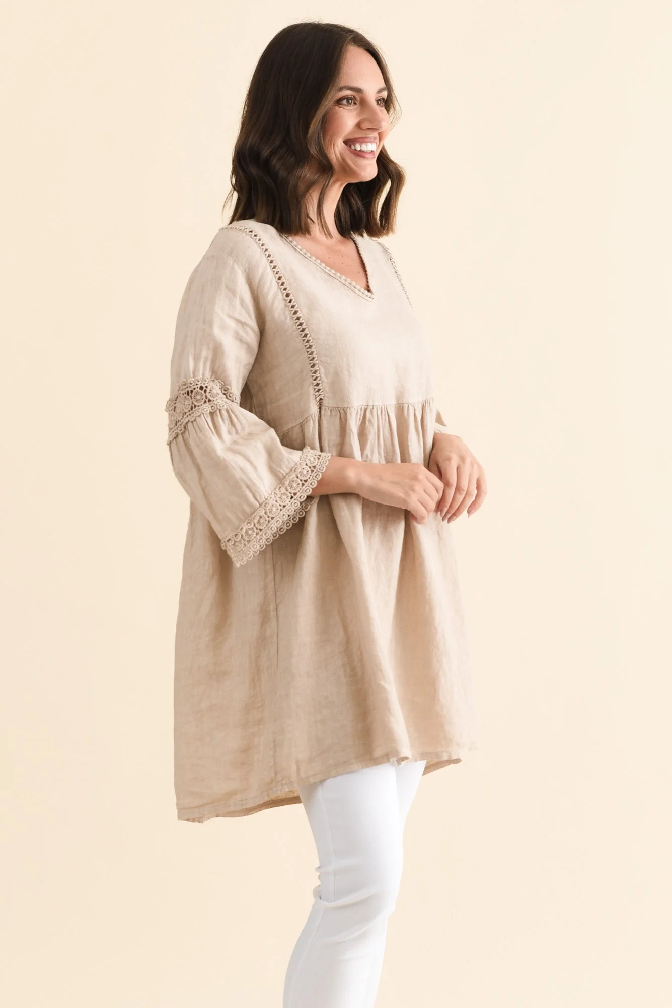 Conrad Beige Linen Lace Top - Image 3