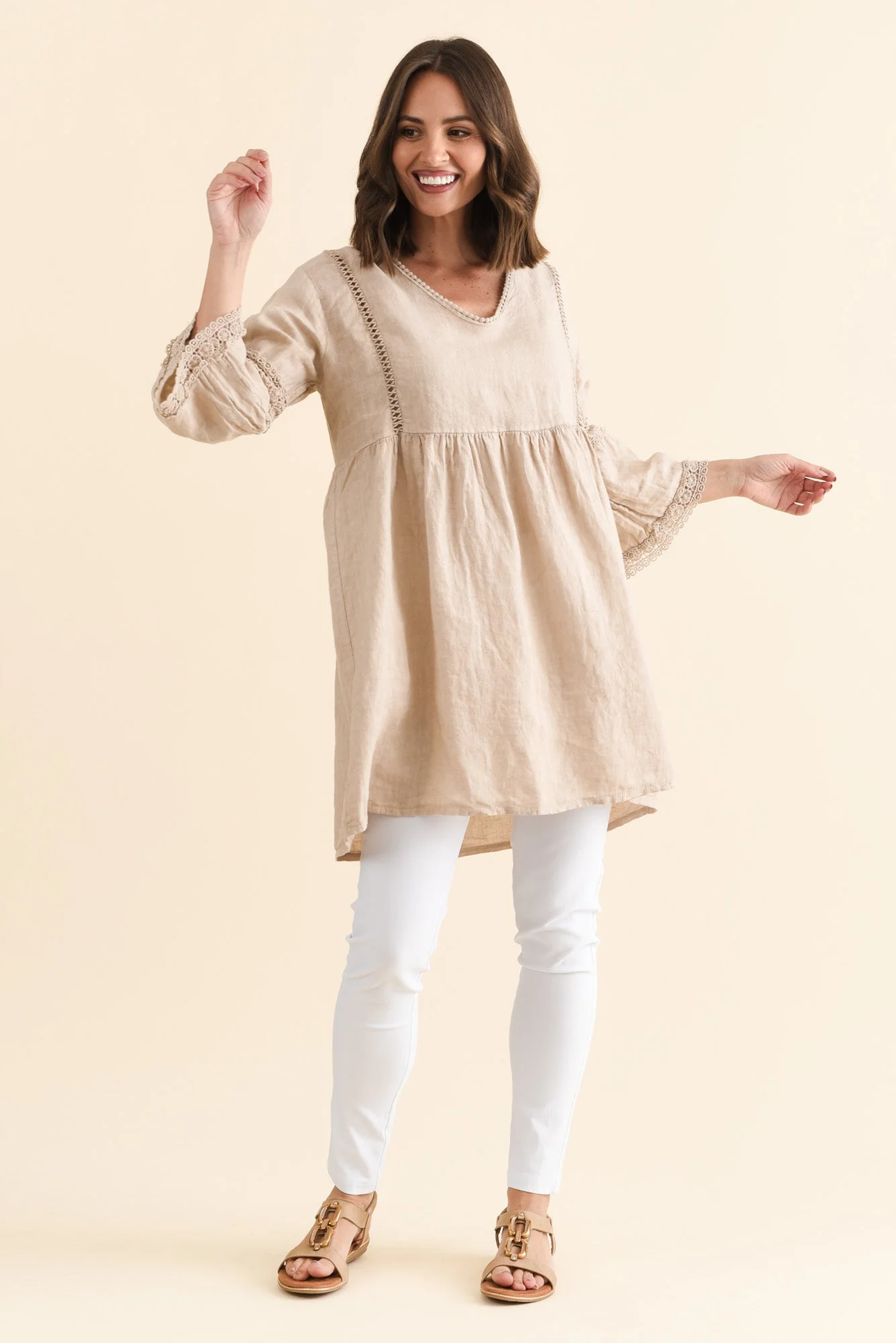 Conrad Beige Linen Lace Top - Image 6
