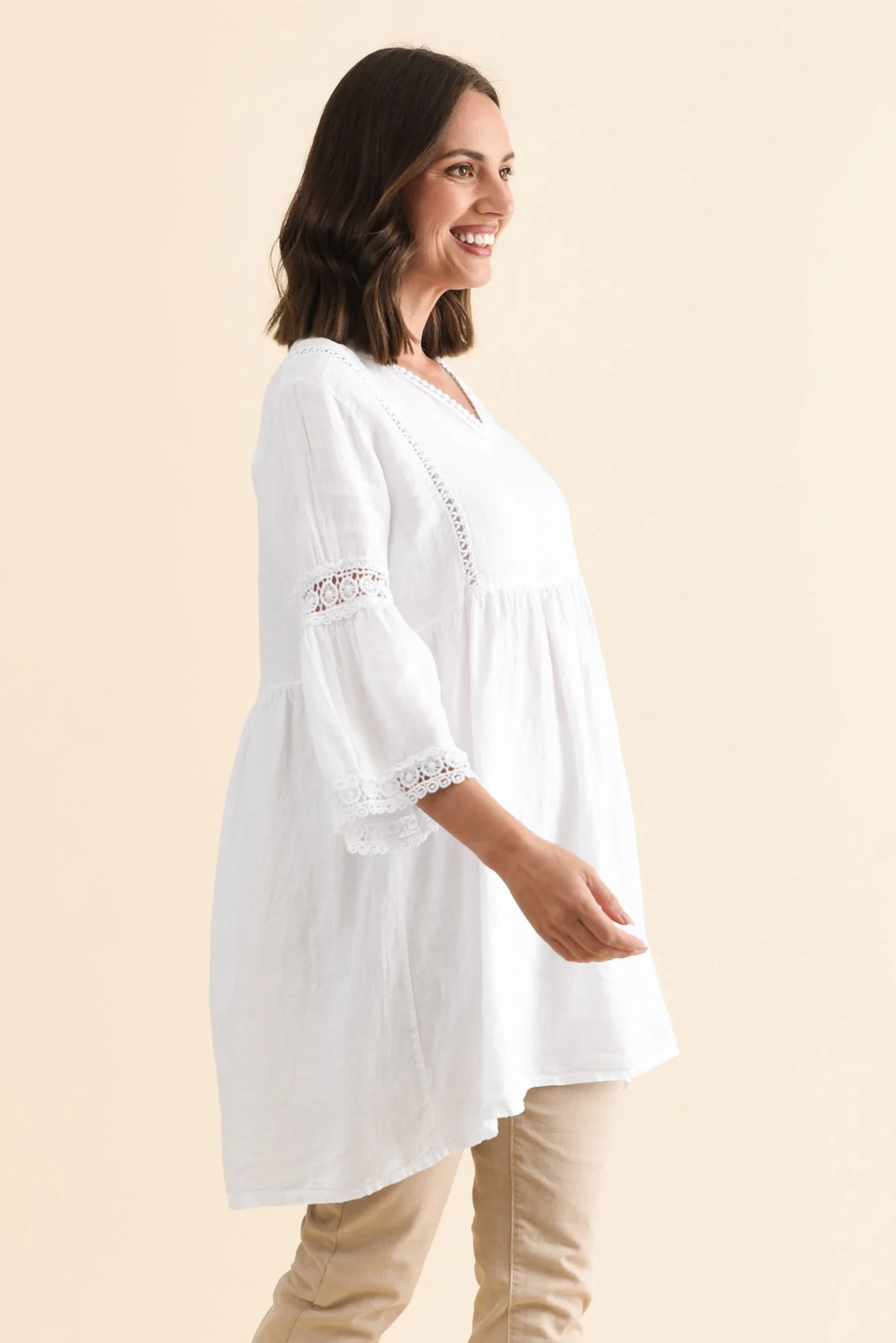 Conrad White Linen Lace Top - Image 3