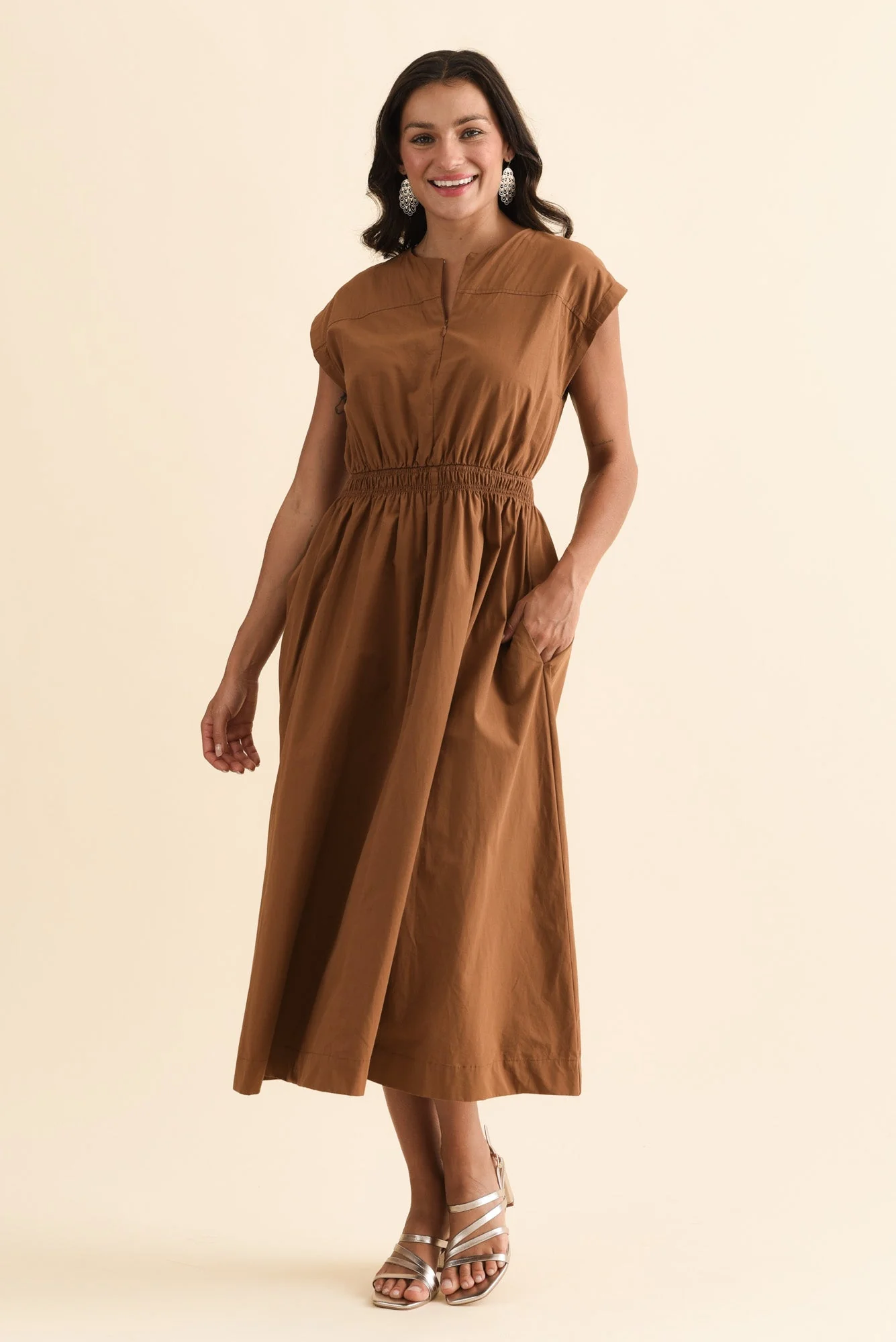 Cooper Mocha Cotton Pocket Dress - Image 6