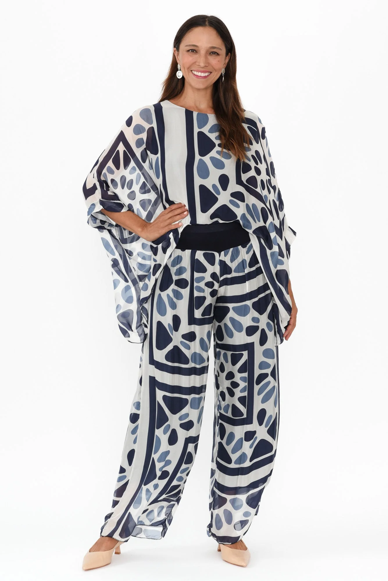 Coralia Blue Geo Silk Pants - Image 2
