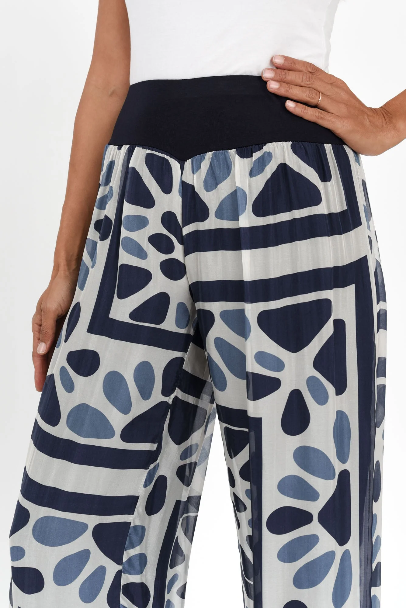 Coralia Blue Geo Silk Pants - Image 3