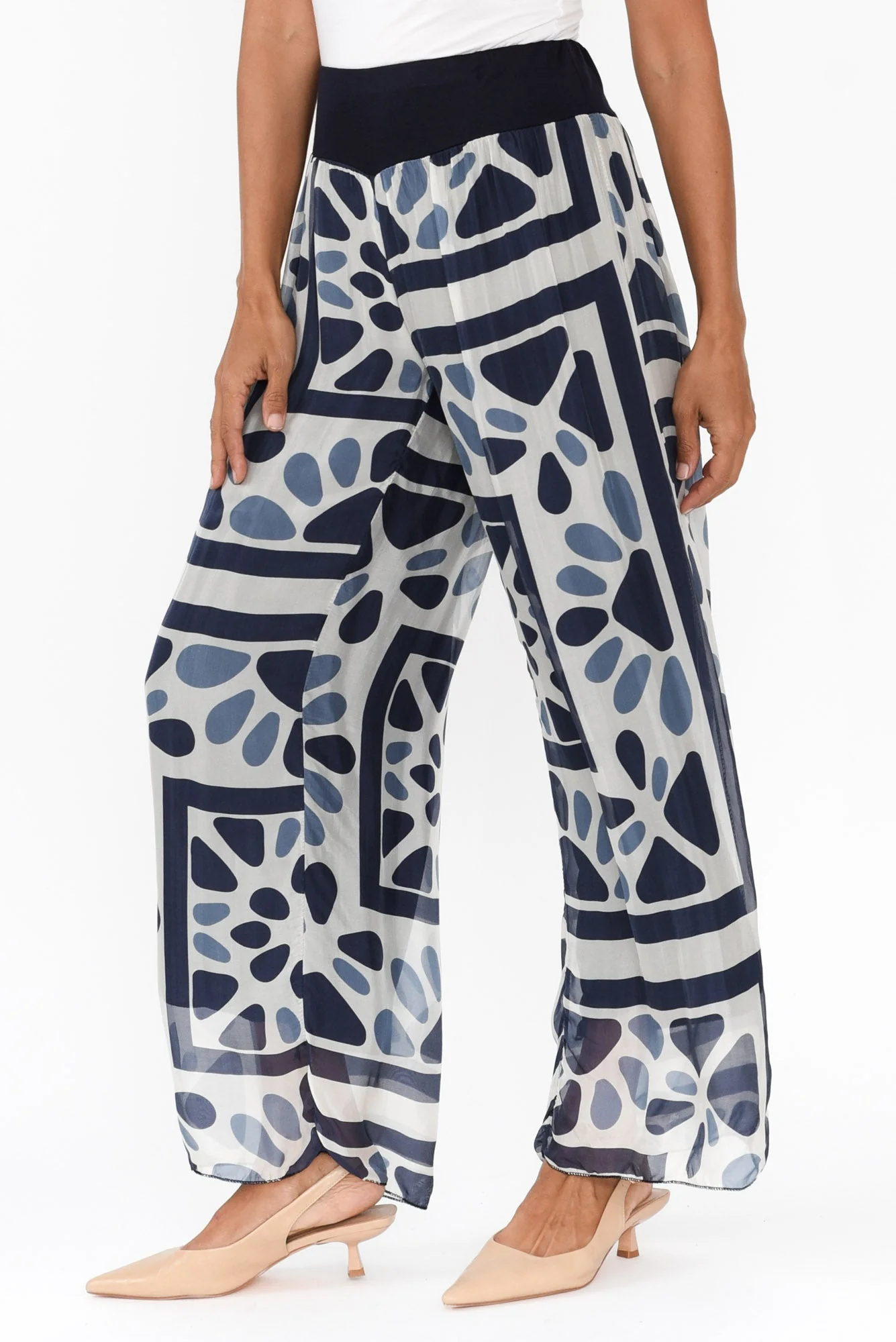 Coralia Blue Geo Silk Pants - Image 4