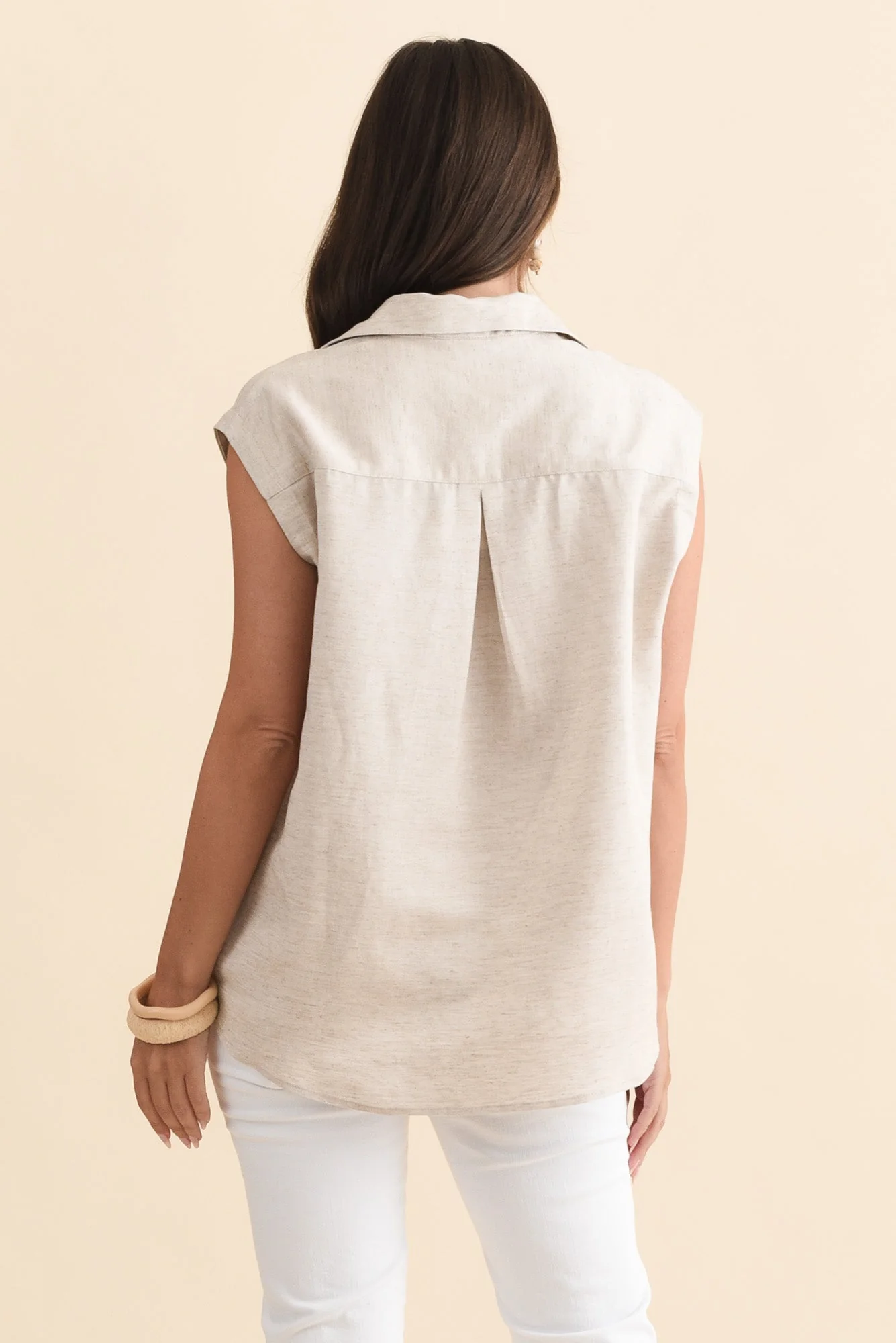Corbin Natural Linen Blend Button Top - Image 4