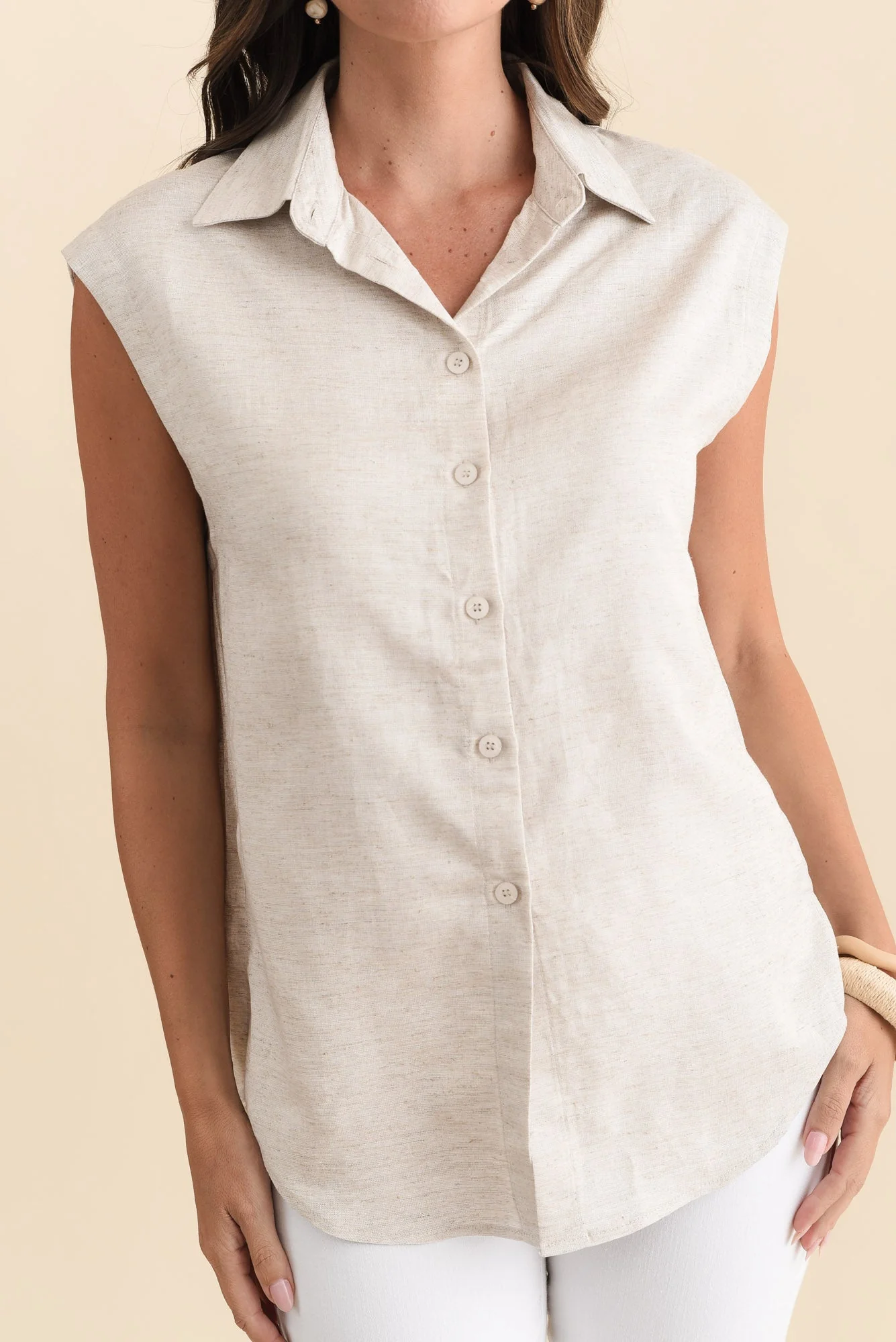 Corbin Natural Linen Blend Button Top - Image 5