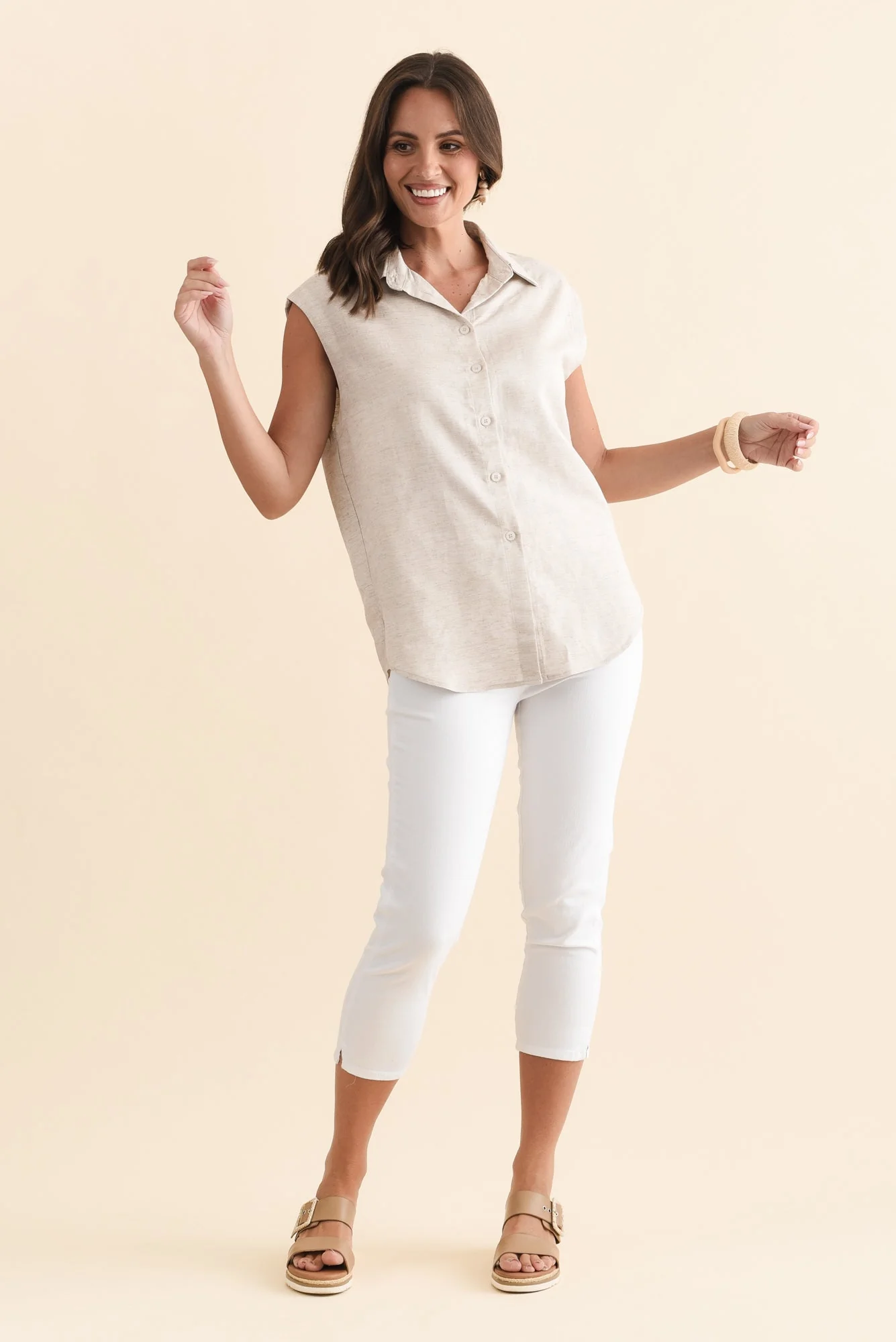 Corbin Natural Linen Blend Button Top - Image 6