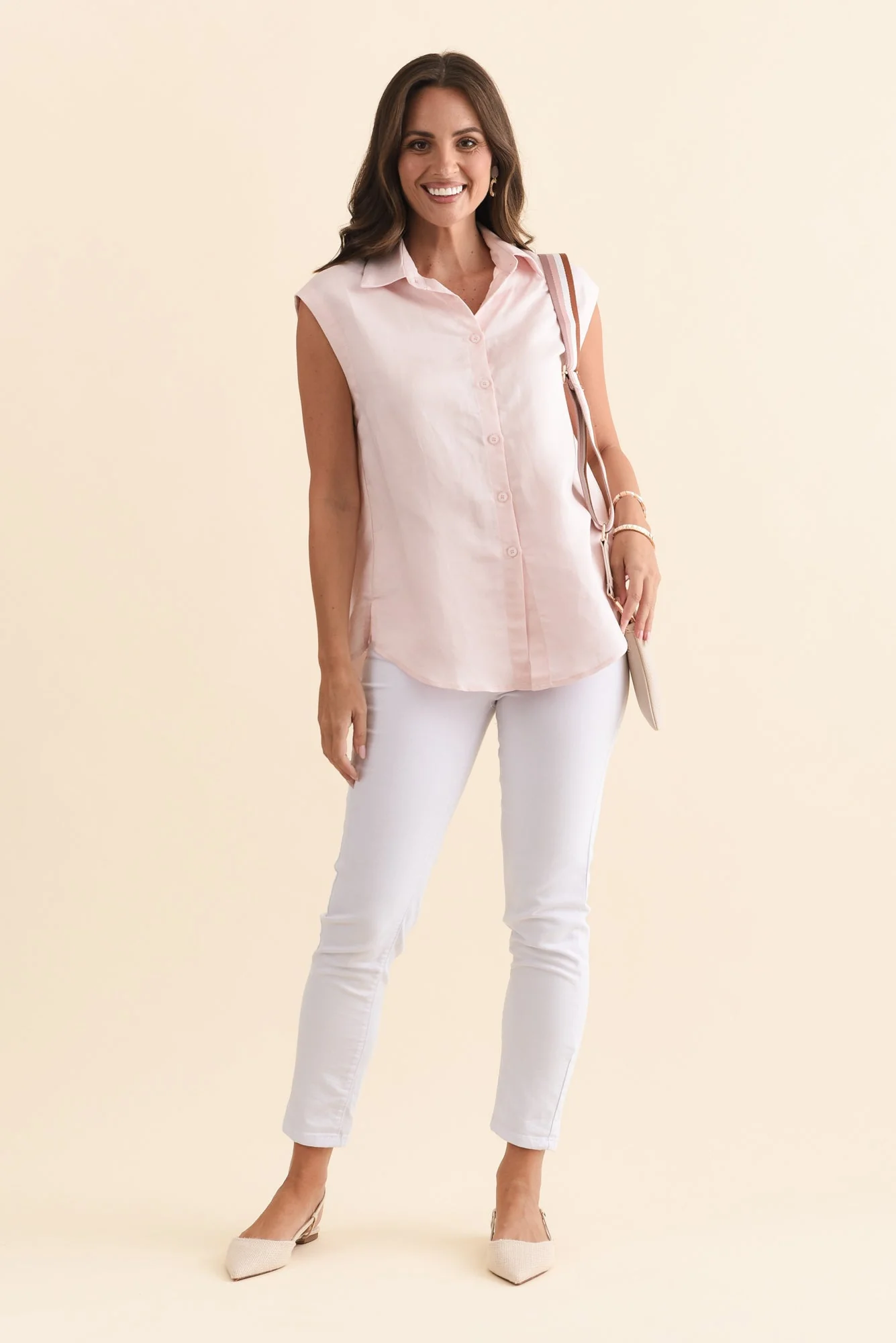 Corbin Pink Linen Blend Button Top - Image 2