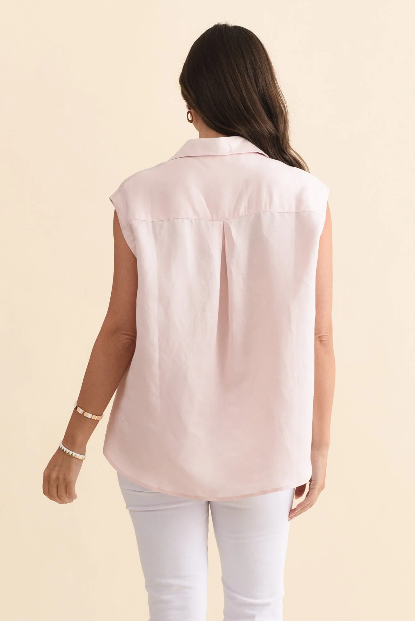 Corbin Pink Linen Blend Button Top - Image 4