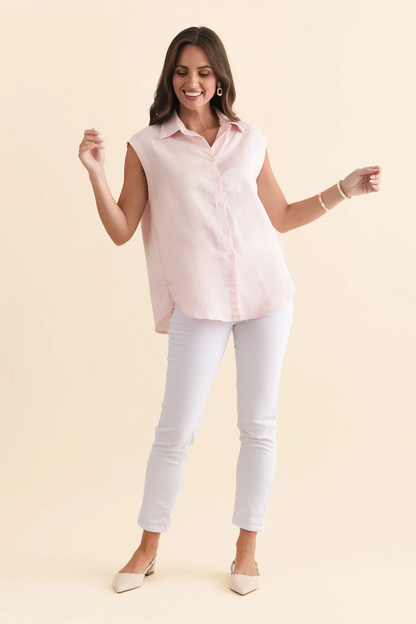 Corbin Pink Linen Blend Button Top - Image 6