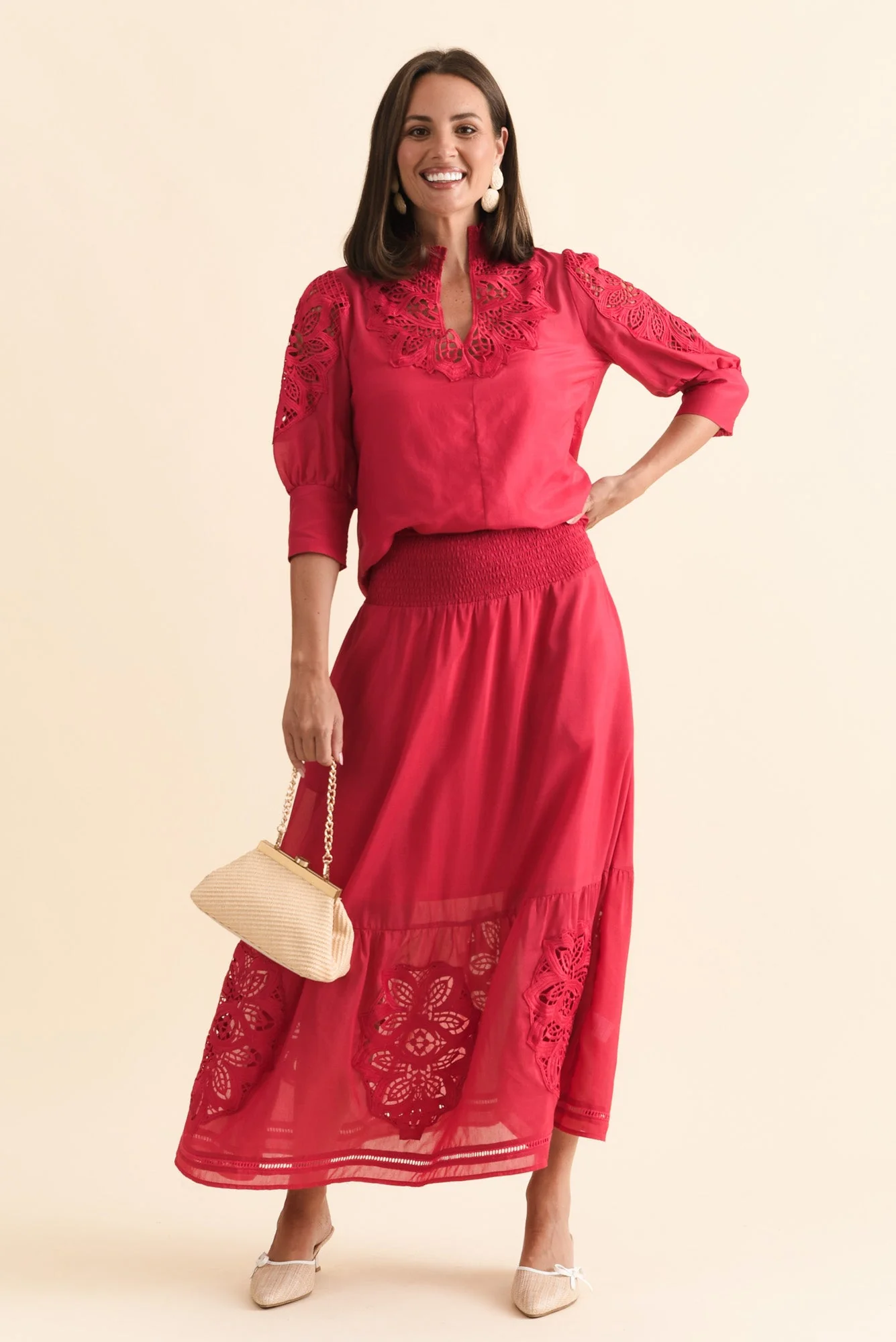 Cordelia Ruby Cotton Silk Skirt - Image 2