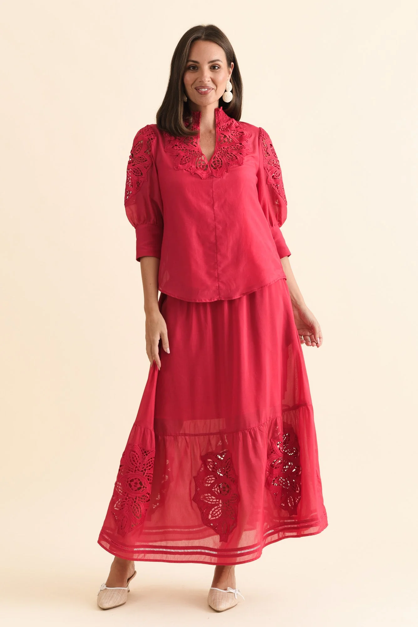 Cordelia Ruby Cotton Silk Skirt - Image 6