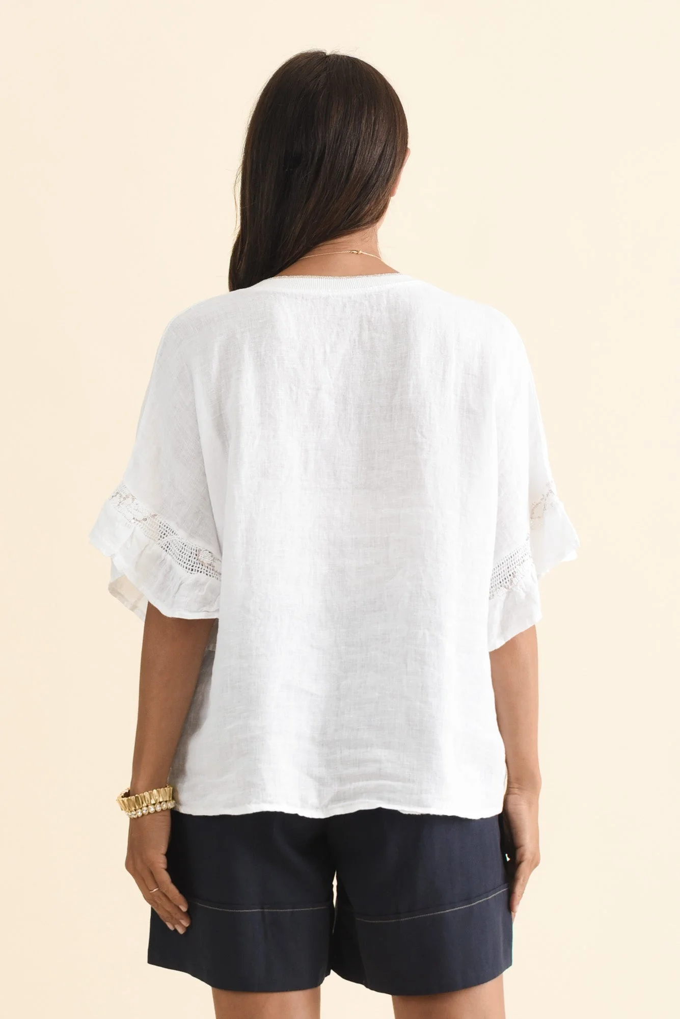 Corina White Linen V Neck Top - Image 4
