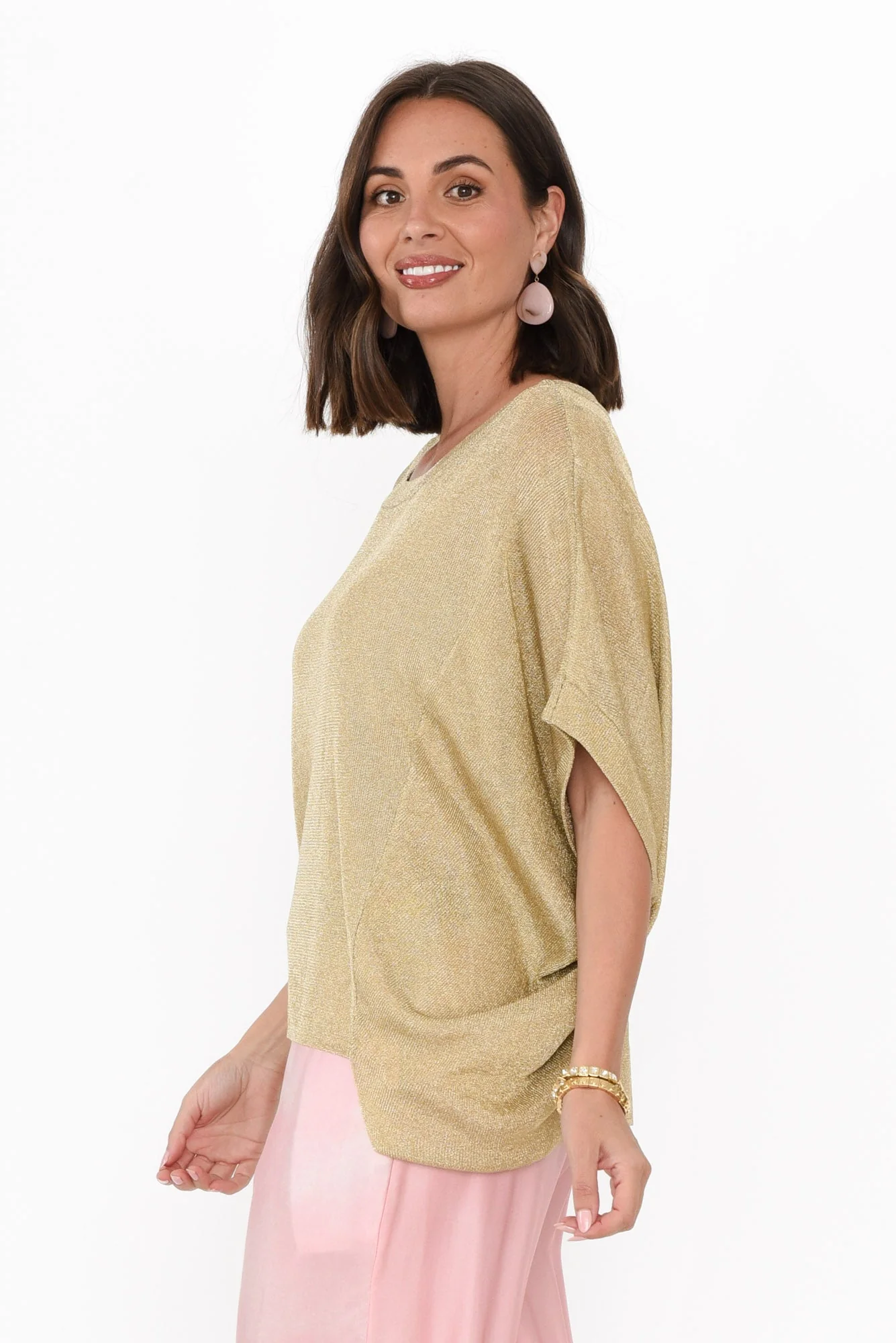 Corsica Gold Shimmer Cotton Knit Top - Image 3