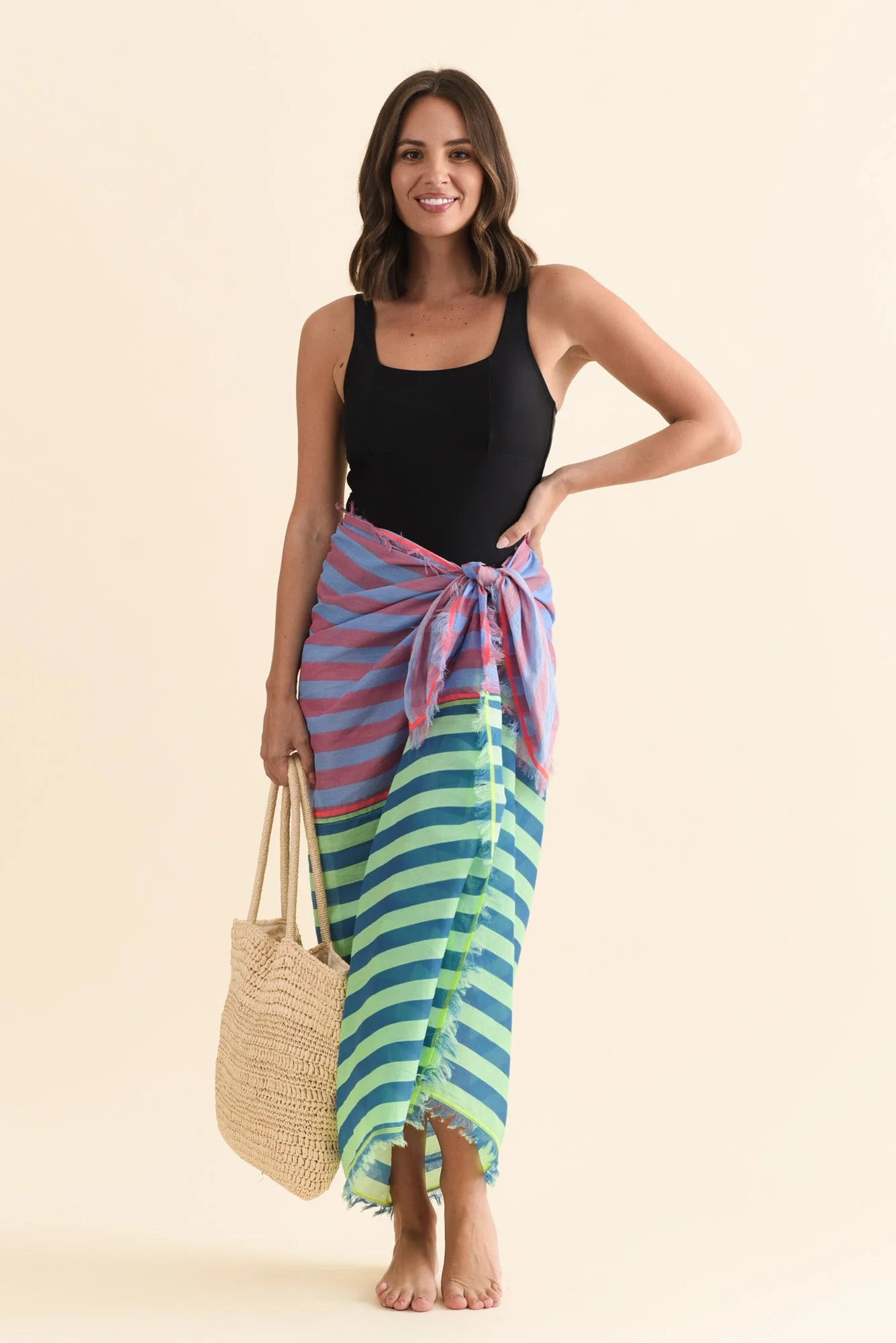 Cosmos Blue Stripe Cotton Sarong - Image 2