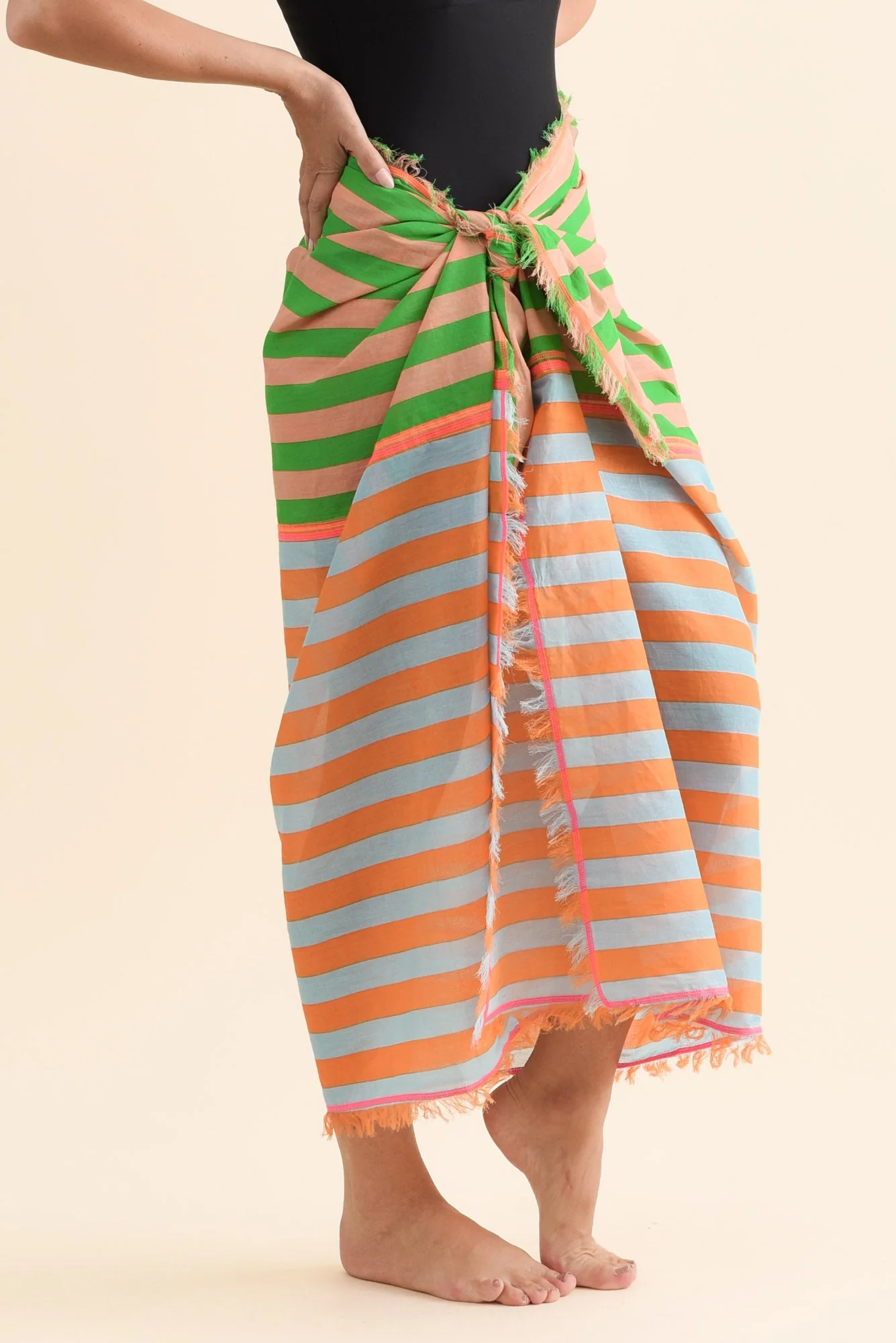 Cosmos Orange Stripe Cotton Sarong - Image 3