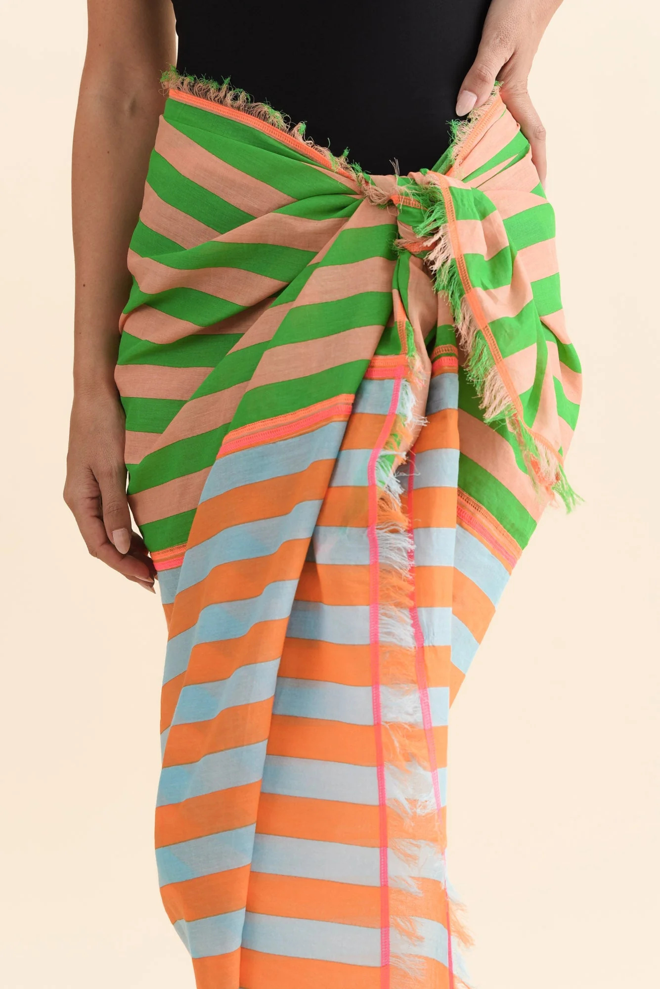 Cosmos Orange Stripe Cotton Sarong - Image 5
