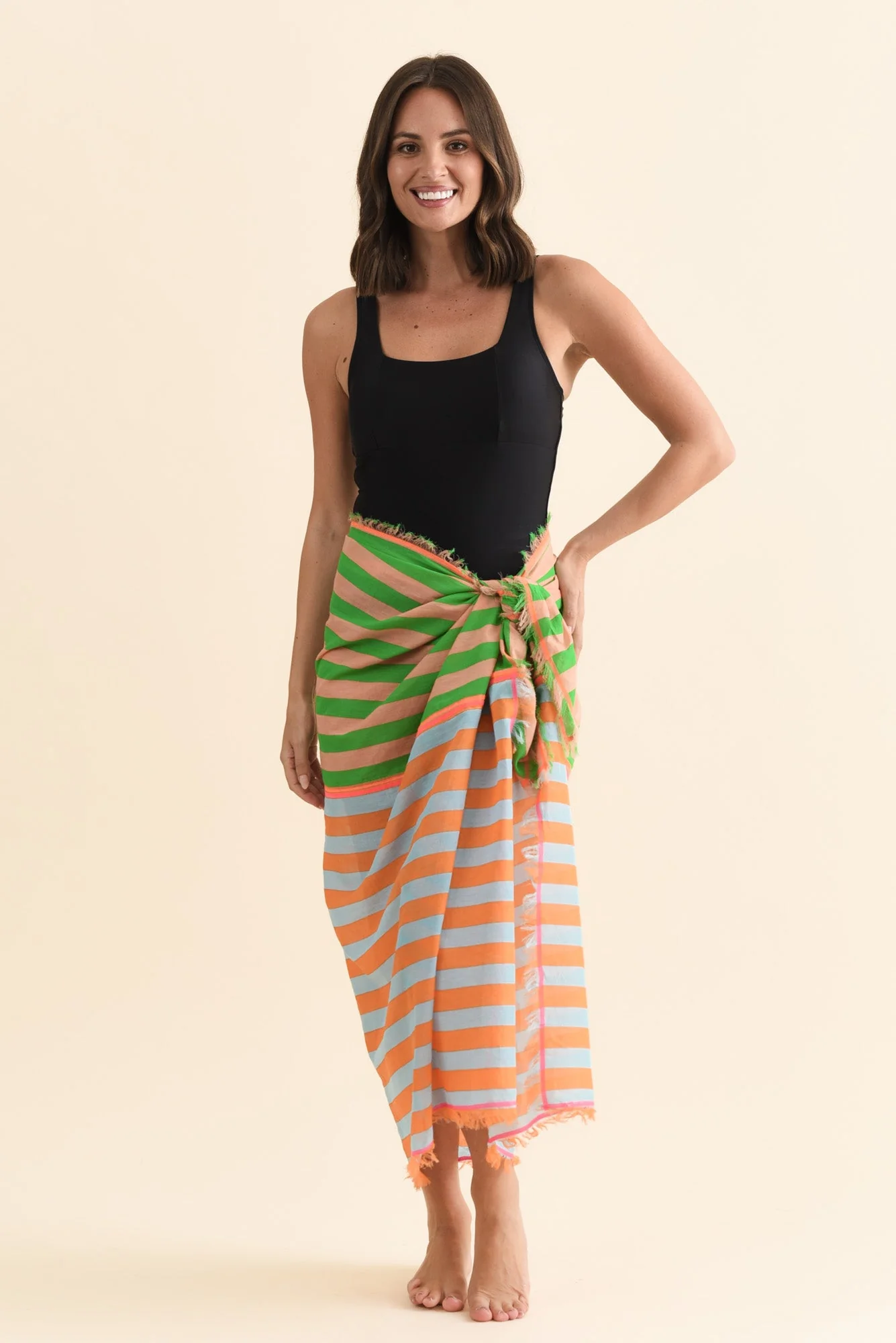 Cosmos Orange Stripe Cotton Sarong - Image 6