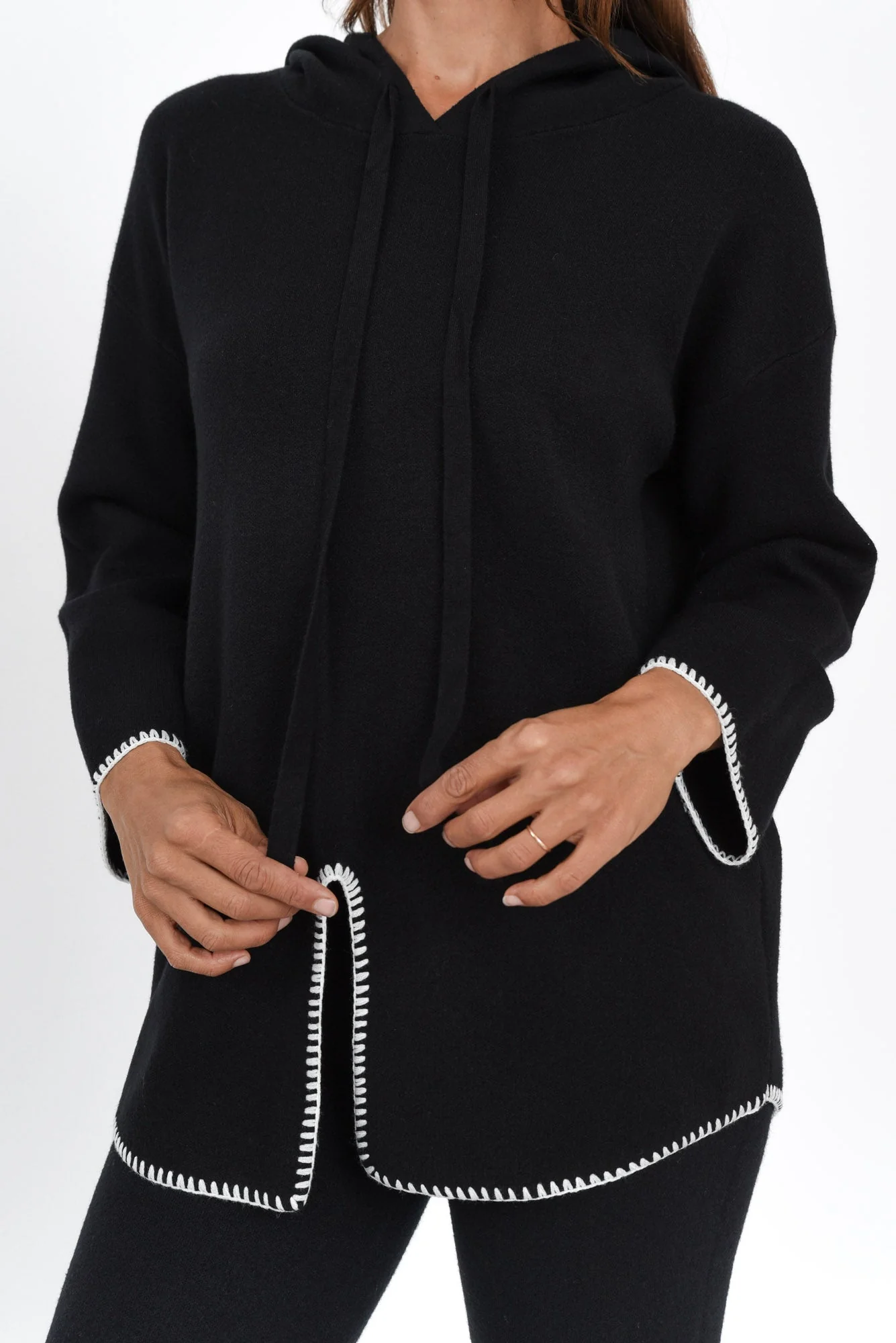 Cosy Black Contrast Hooded Knit Jumper - Image 5