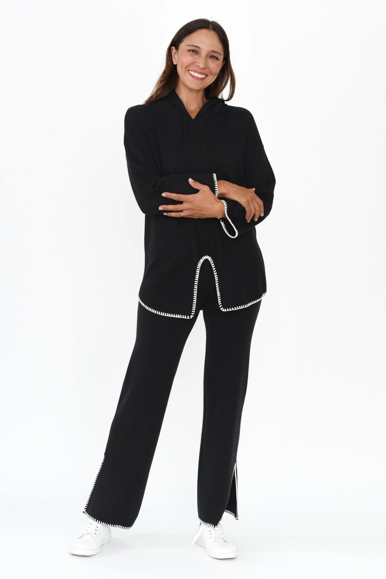 Cosy Black Contrast Hooded Knit Jumper - Image 6