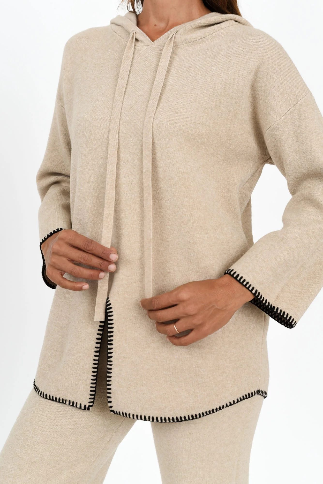 Cosy Natural Contrast Hooded Knit Jumper - Image 5