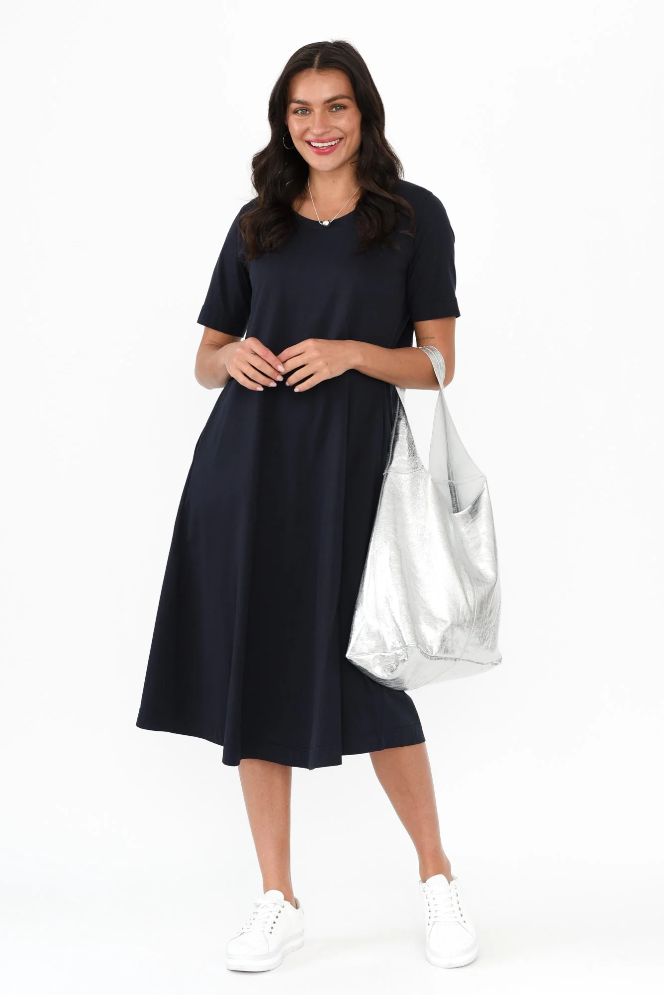 Cynthia Navy Cotton Tee Dress - Image 2