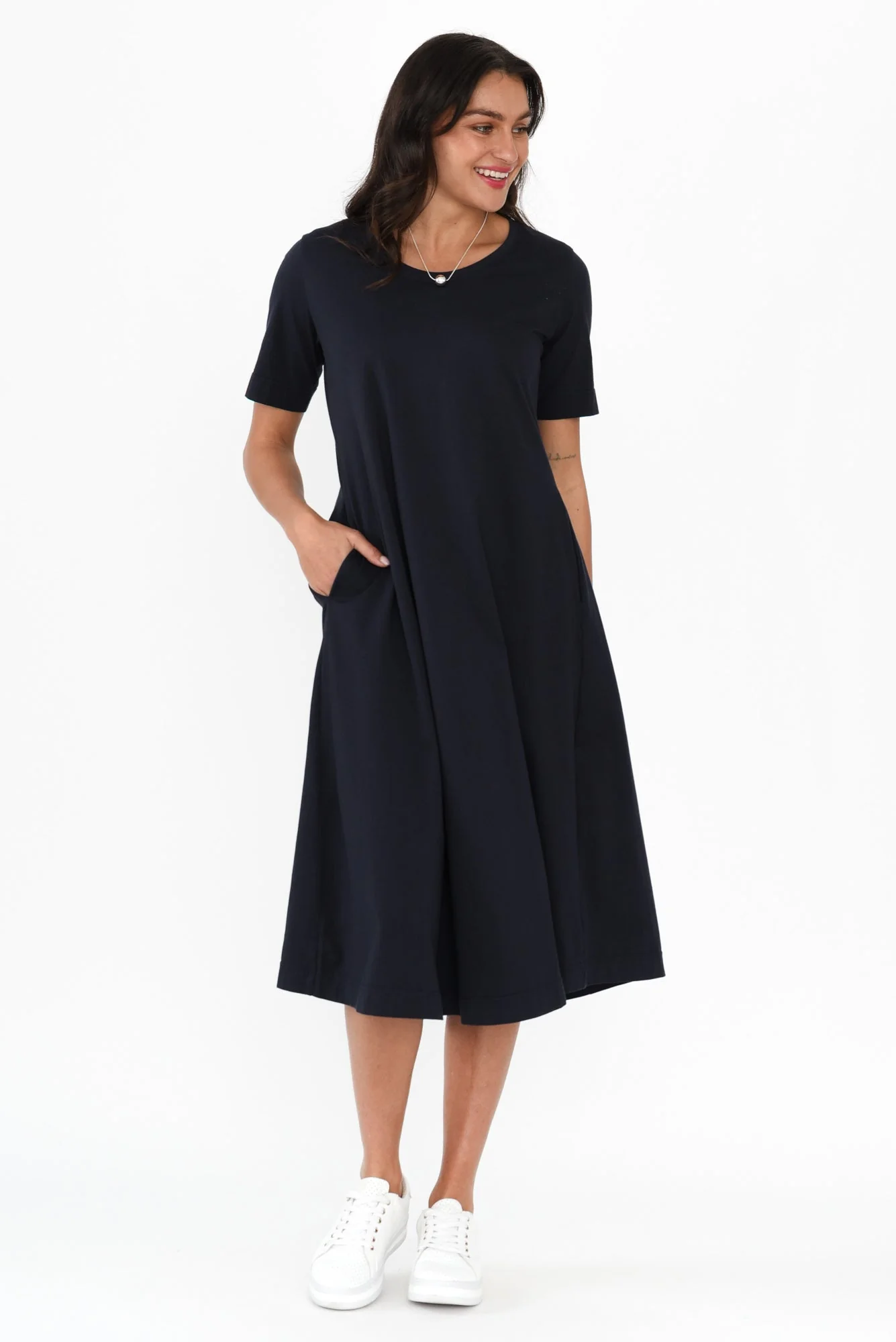 Cynthia Navy Cotton Tee Dress - Image 3
