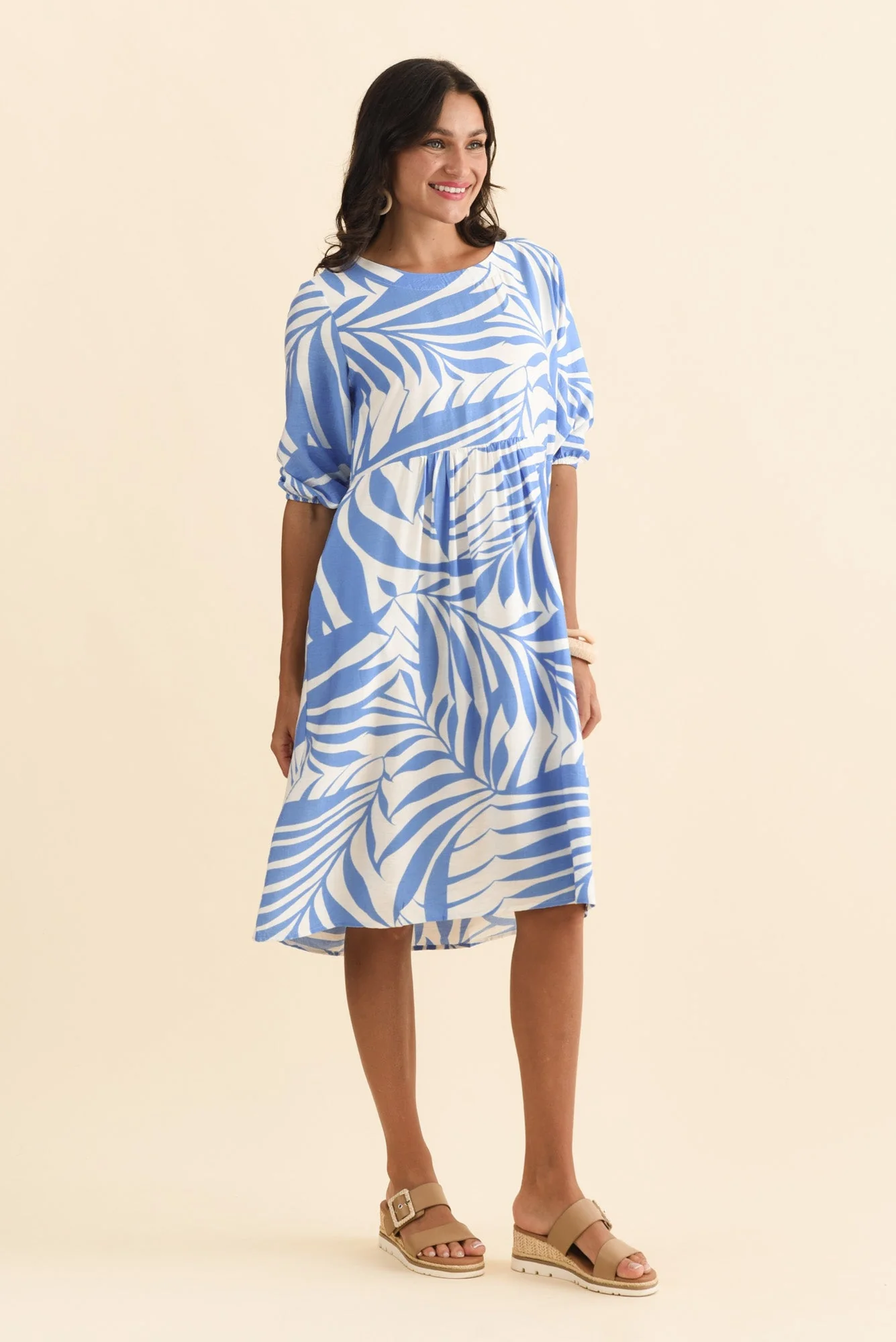 Cyrus Blue Palm Cotton Blend Dress - Image 3