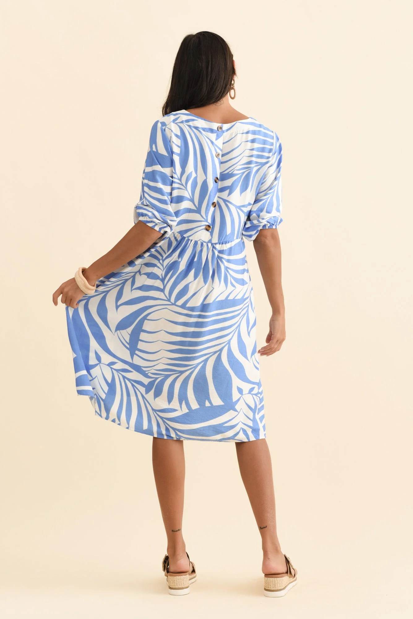 Cyrus Blue Palm Cotton Blend Dress - Image 4