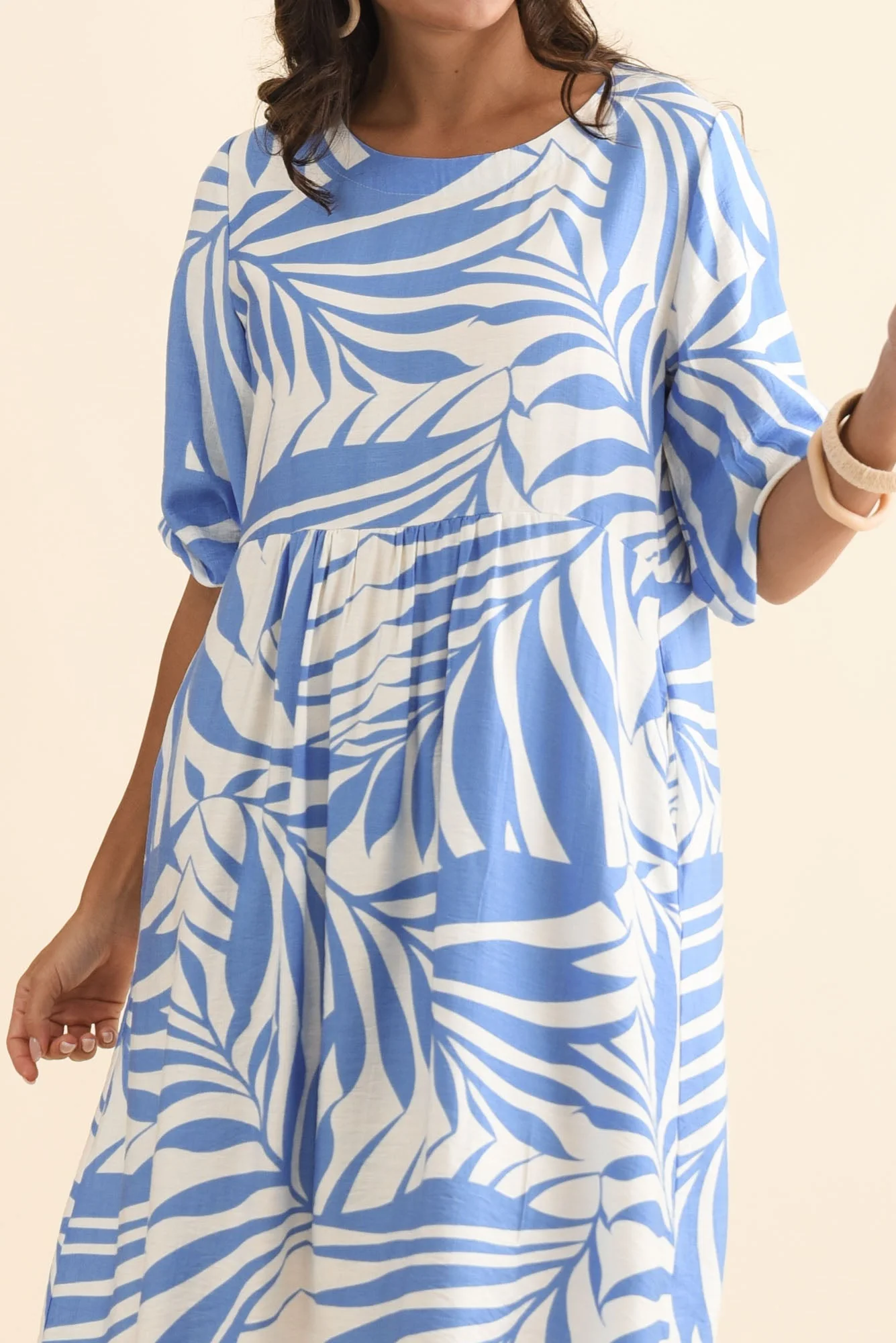 Cyrus Blue Palm Cotton Blend Dress - Image 5