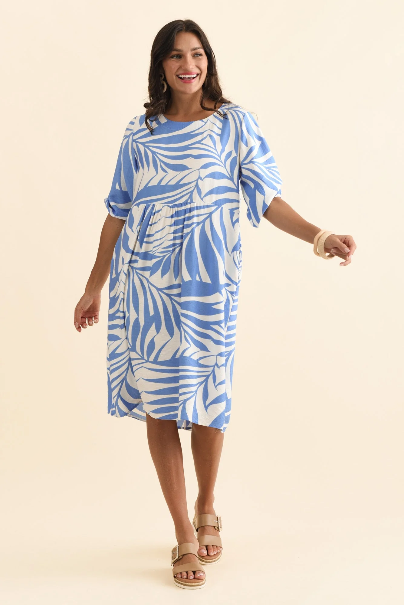 Cyrus Blue Palm Cotton Blend Dress - Image 6