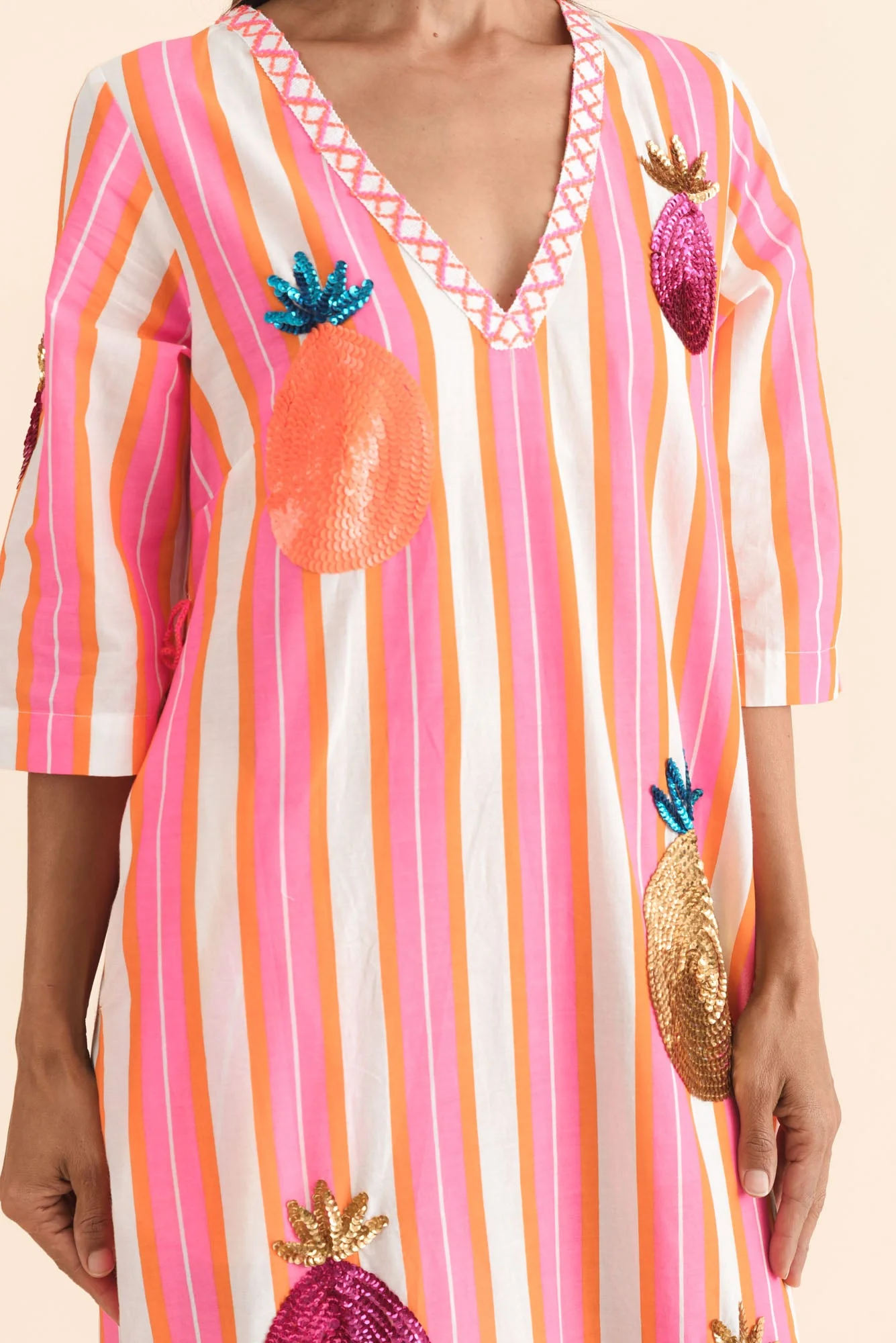 Dakota Pink Pineapple Sequin Cotton Dress - Image 5