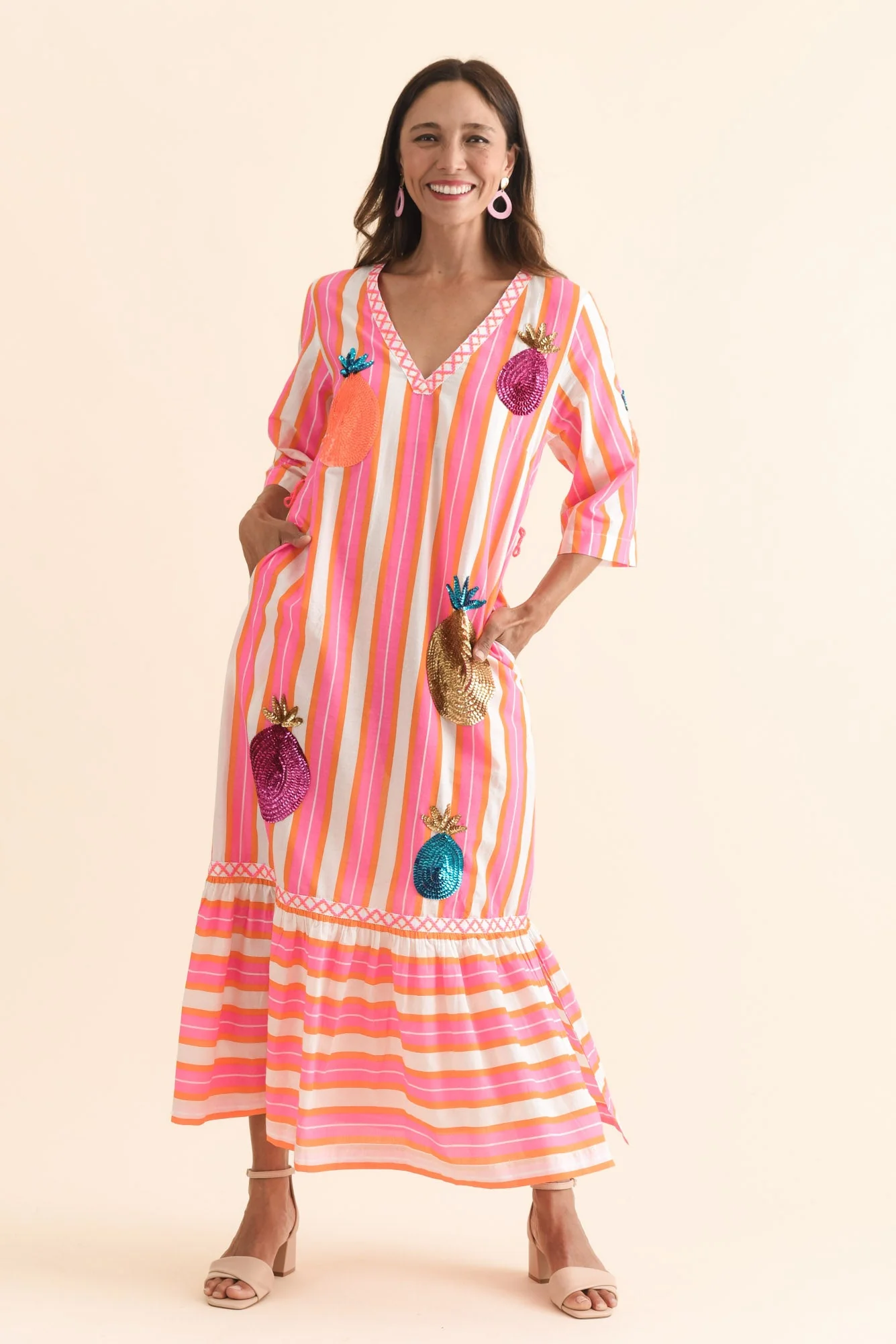 Dakota Pink Pineapple Sequin Cotton Dress - Image 6