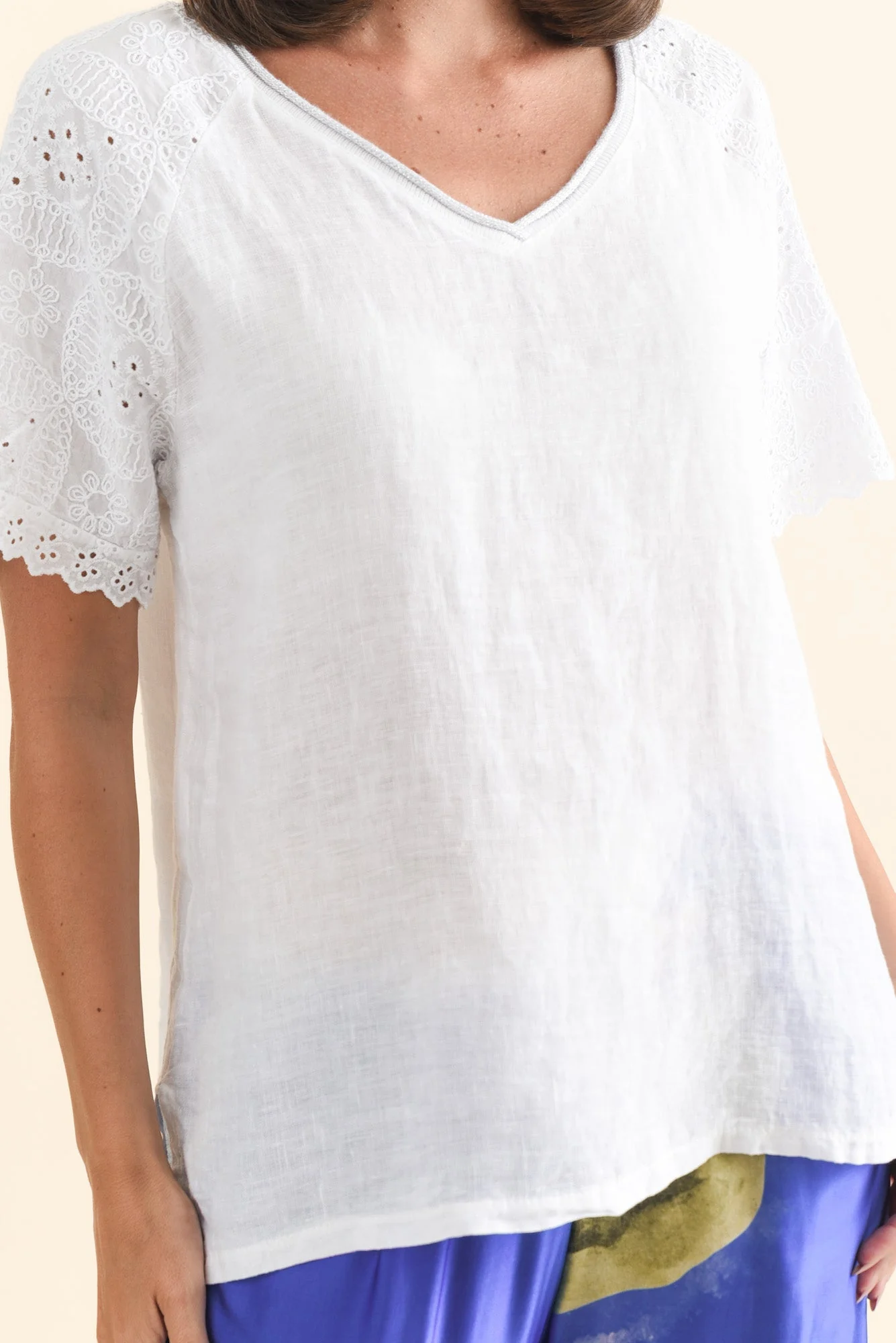 Dame White Linen Embroidered Top - Image 5