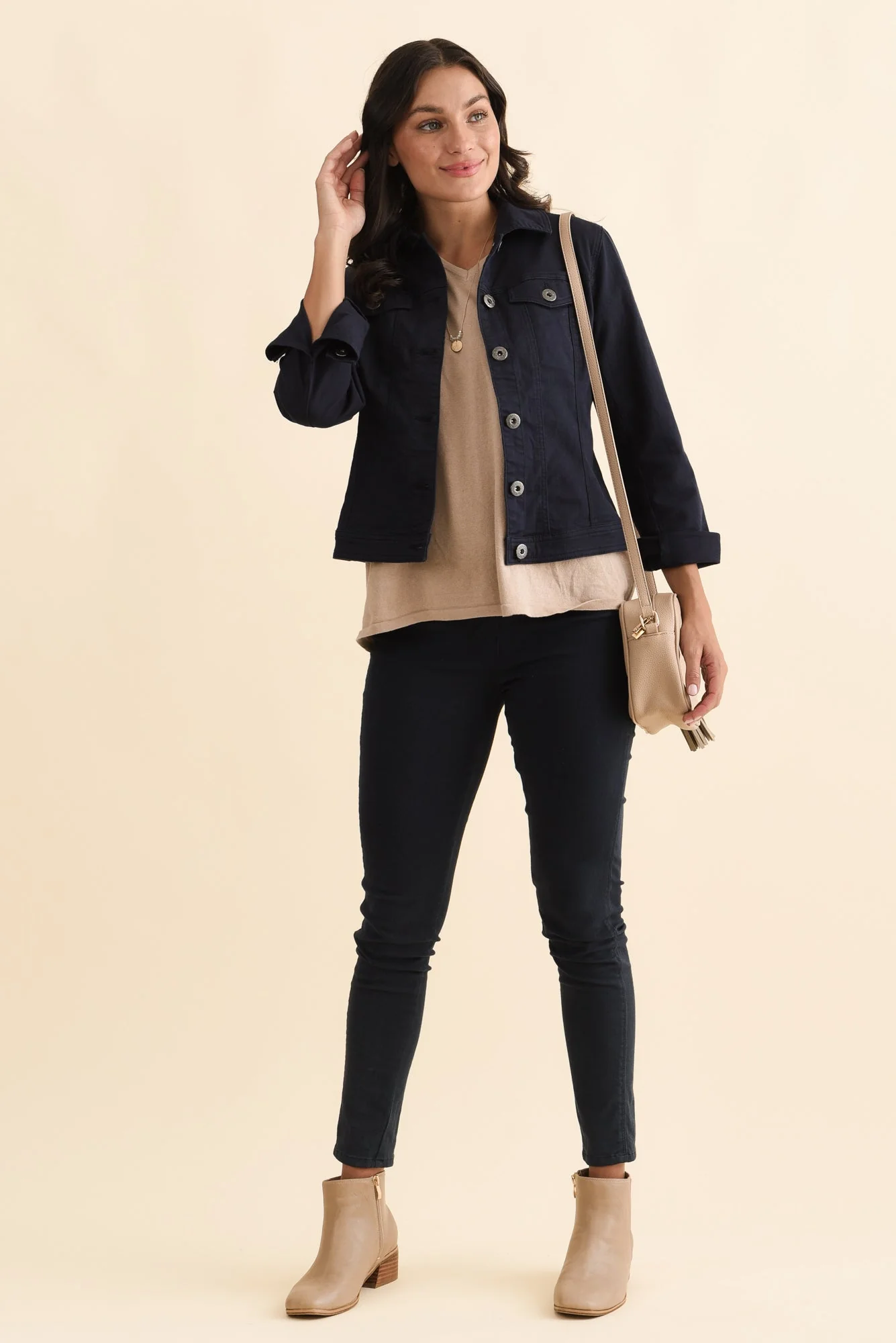 Danielle Navy Stretch Jean Jacket - Image 3