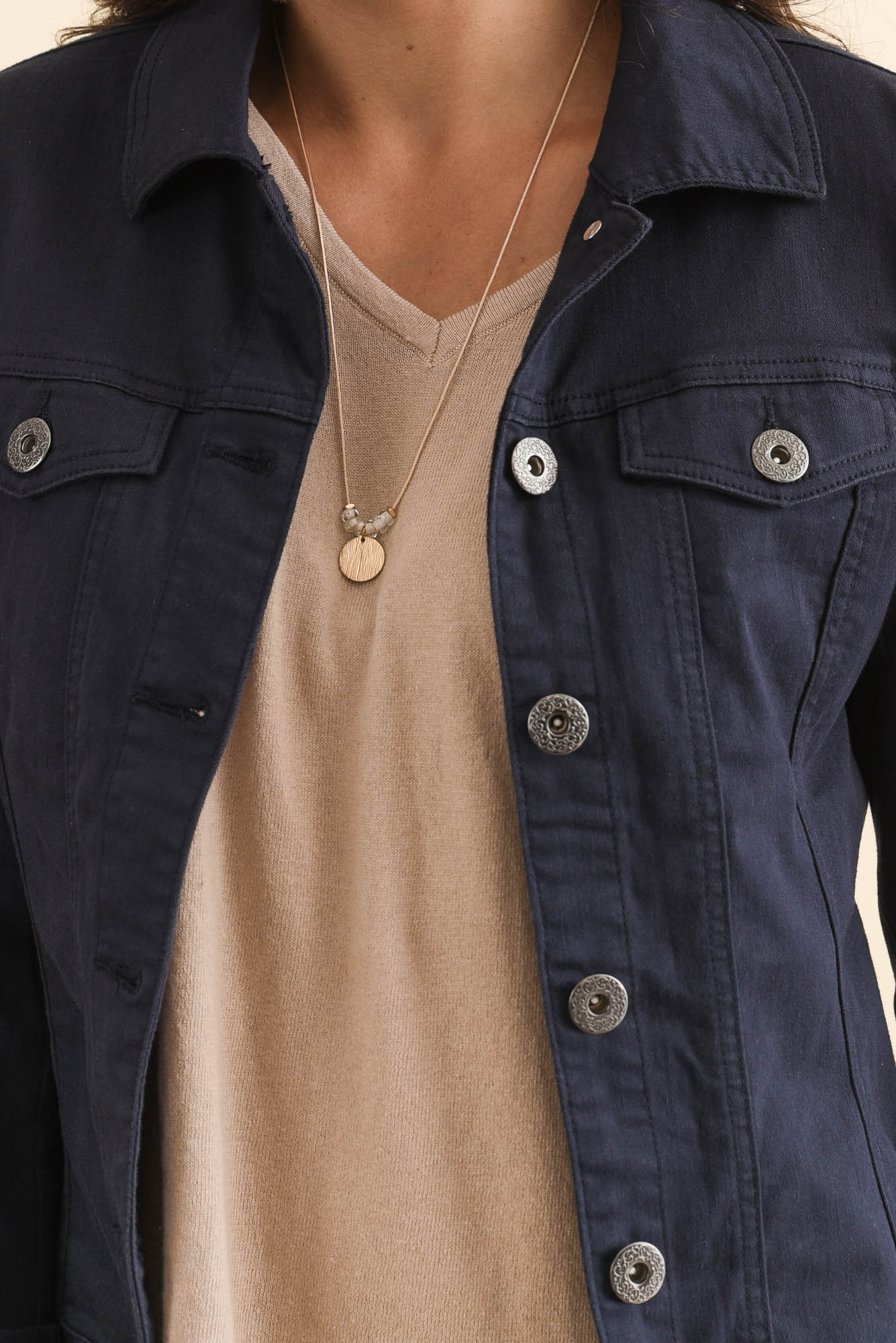 Danielle Navy Stretch Jean Jacket - Image 6
