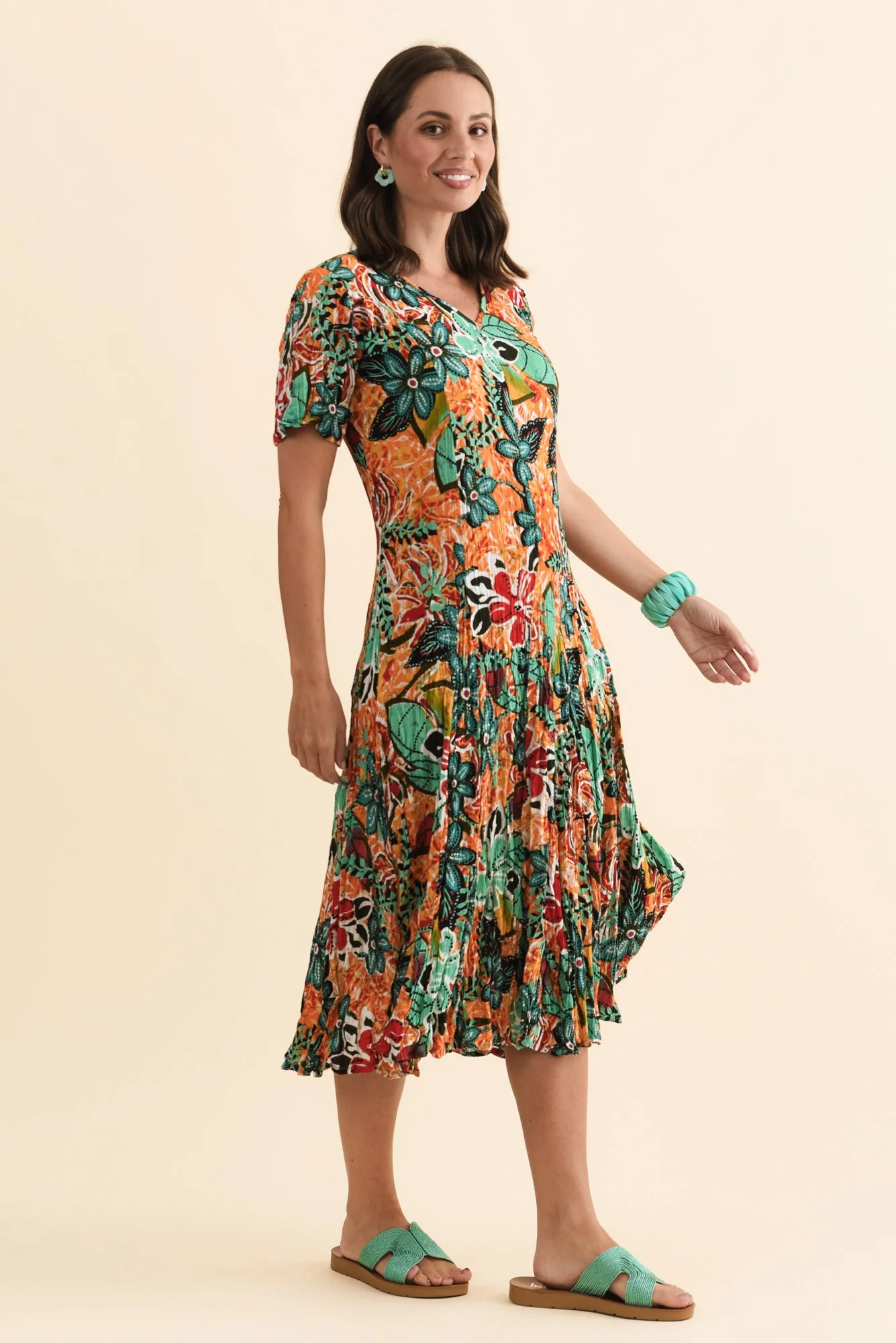 Danika Orange Floral Midi Dress - Image 3
