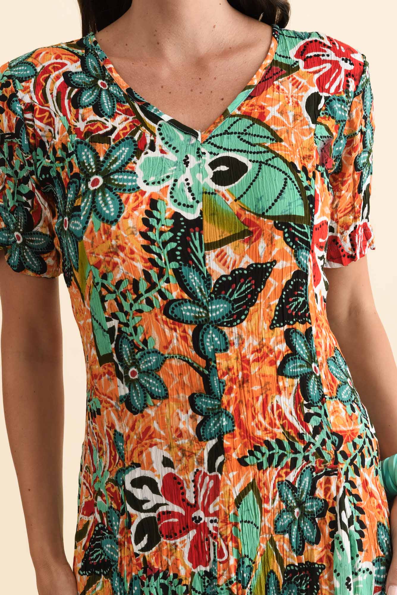 Danika Orange Floral Midi Dress - Image 5
