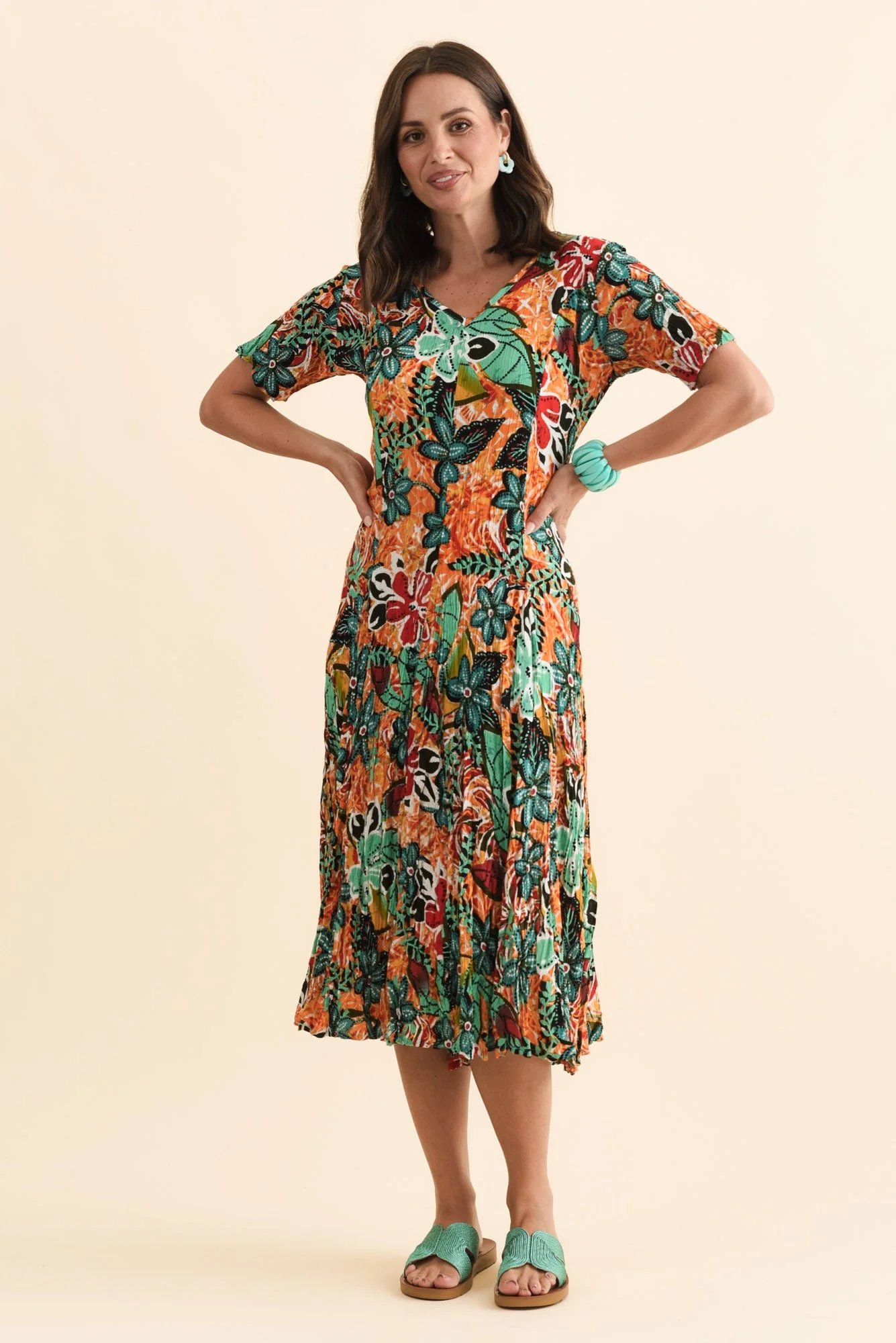 Danika Orange Floral Midi Dress - Image 6