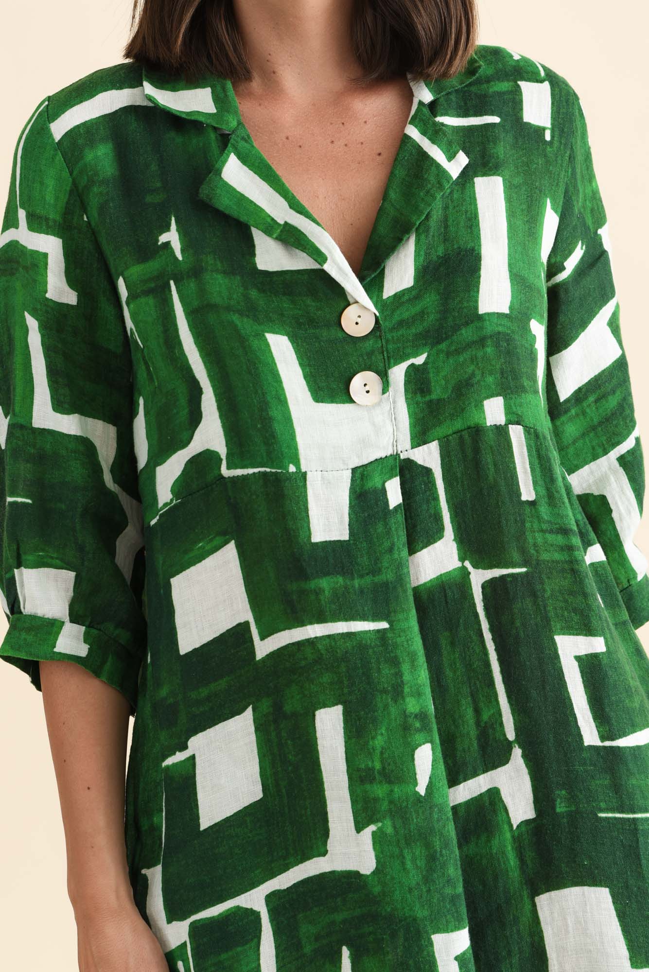 Daria Green Geo Linen Collared Dress - Image 6