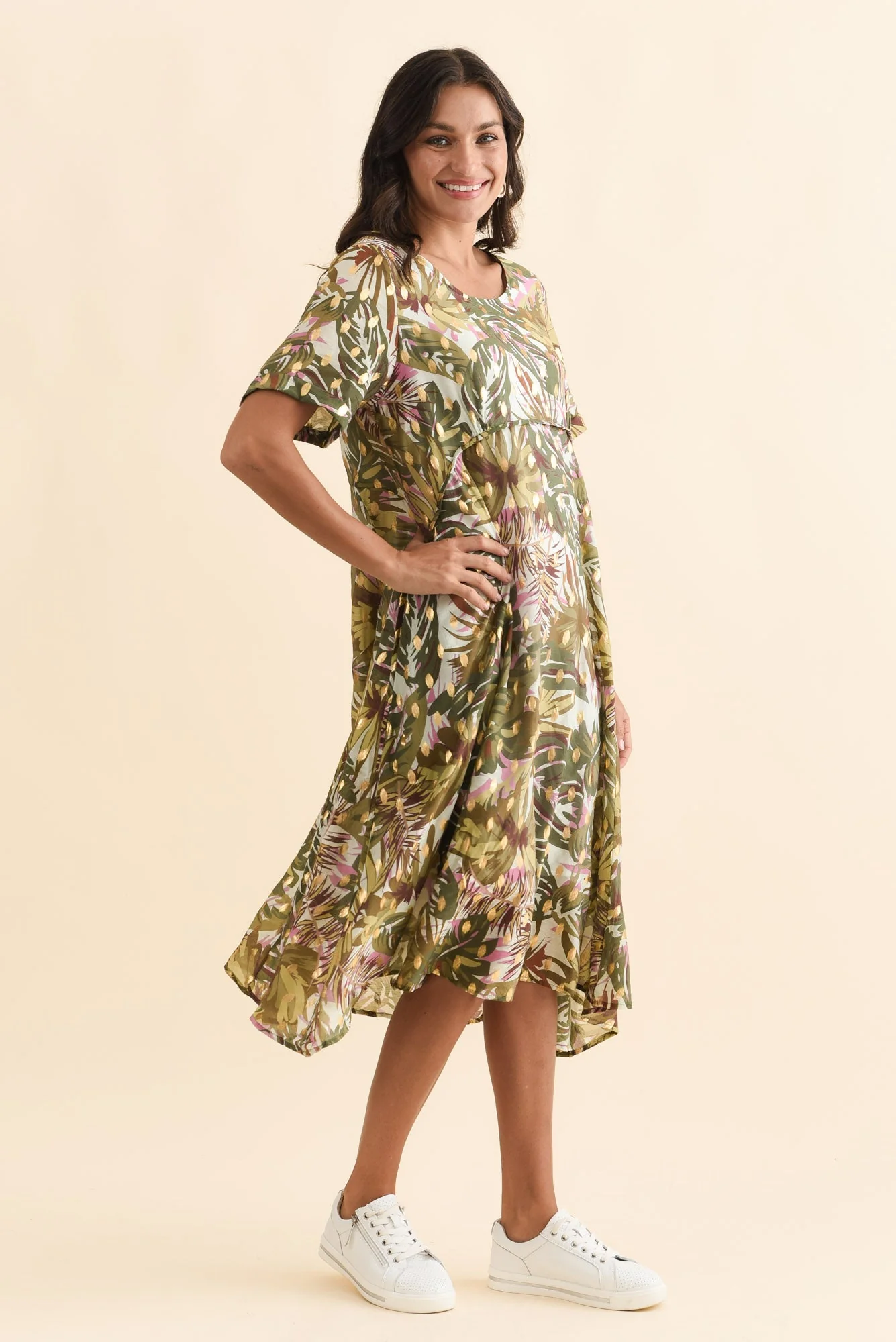 Darling Khaki Tropical Foil Crescent Dress - Image 4