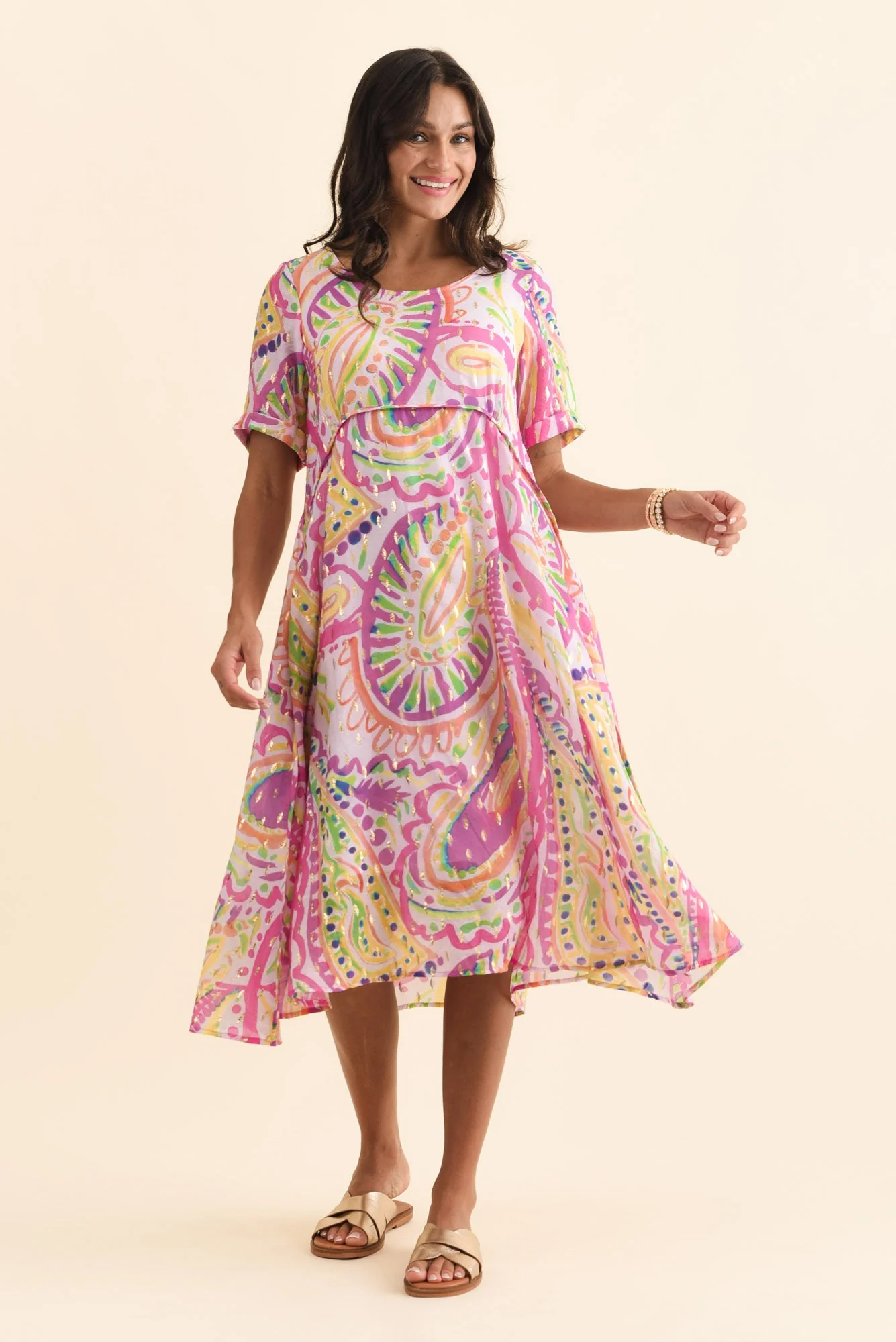 Darling Pink Abstract Foil Crescent Dress - Image 2