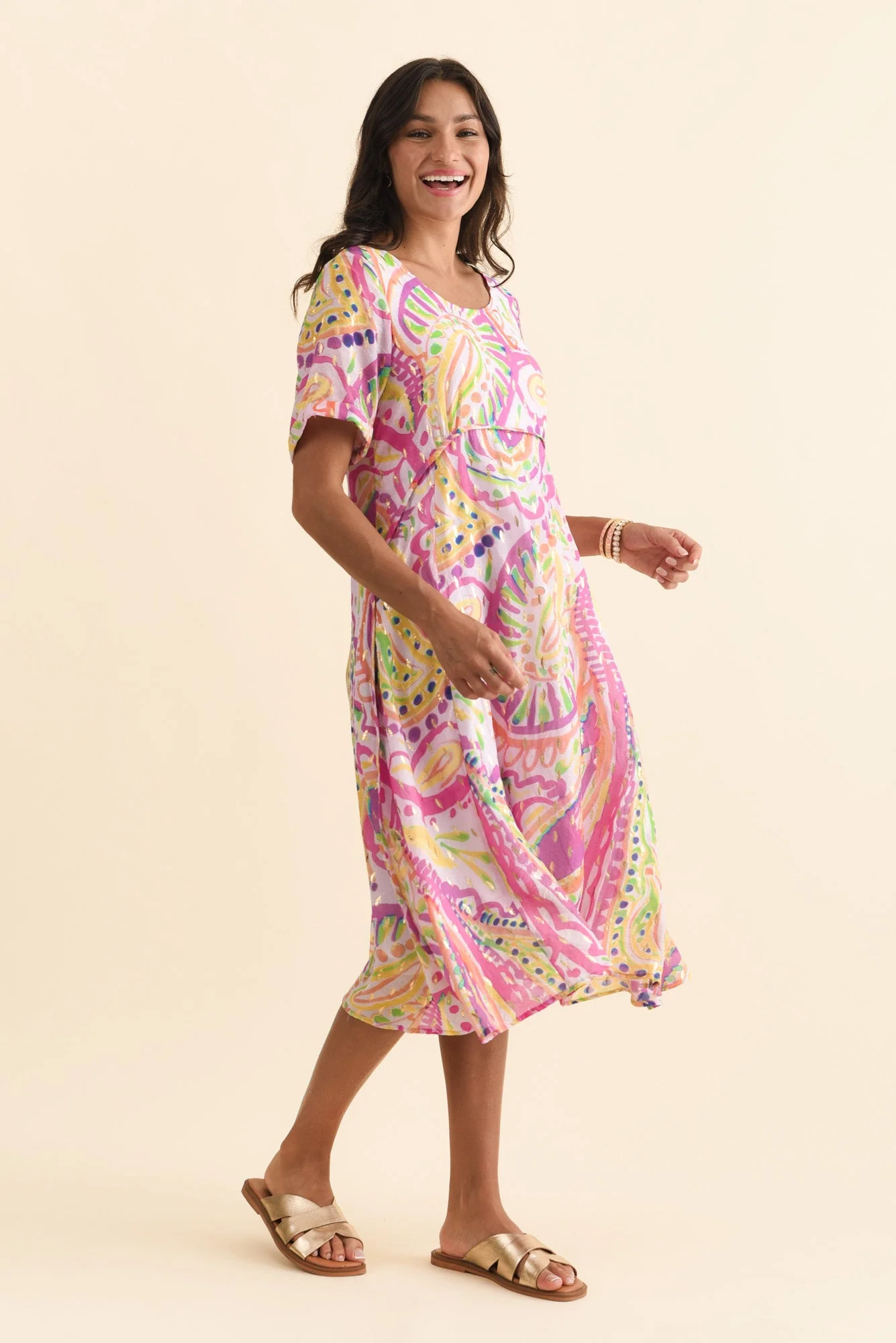 Darling Pink Abstract Foil Crescent Dress - Image 3