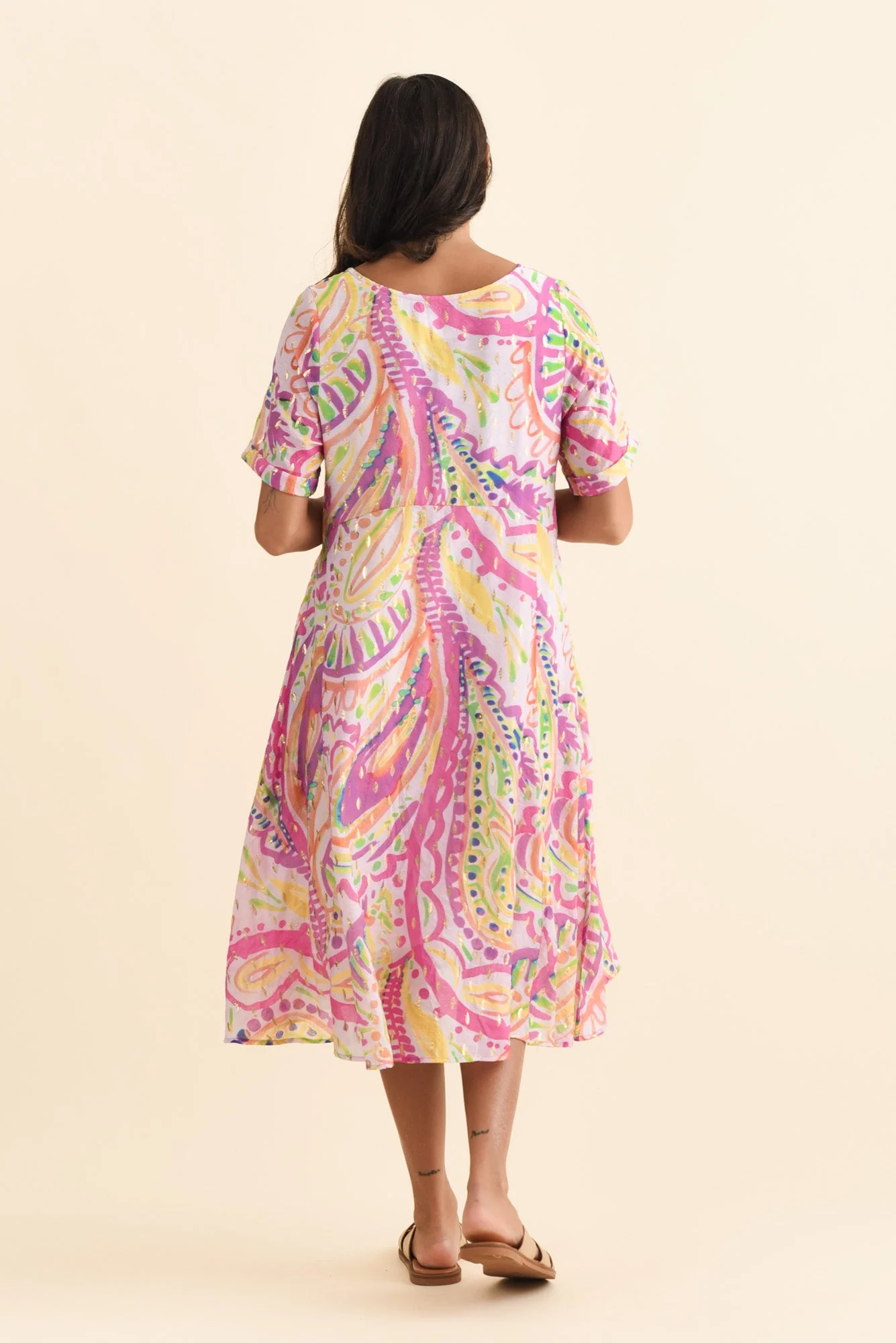 Darling Pink Abstract Foil Crescent Dress - Image 4
